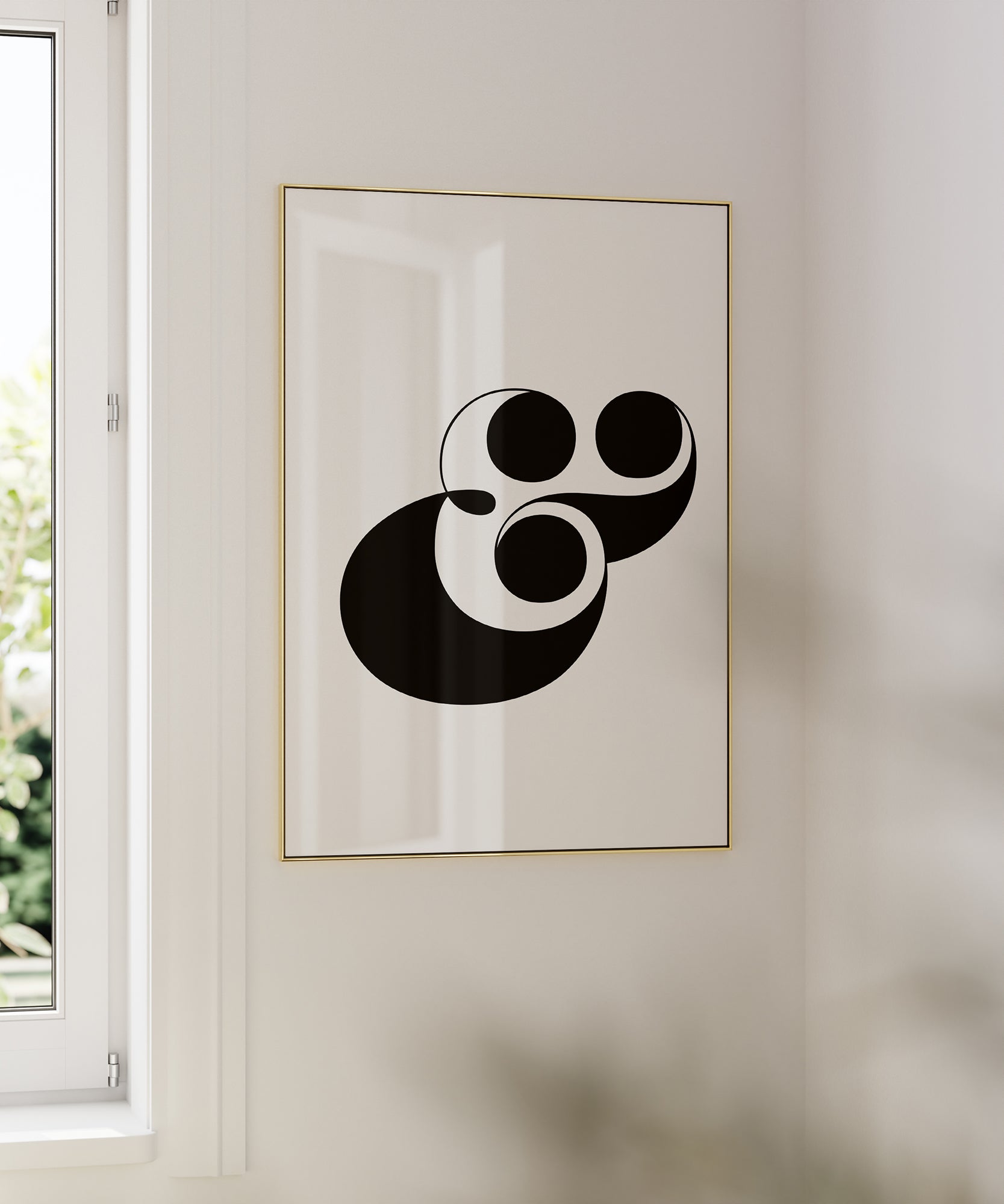 Bold black and white '&' ampersand (v2) initial, minimalist wall art for a stylish modern aesthetic.