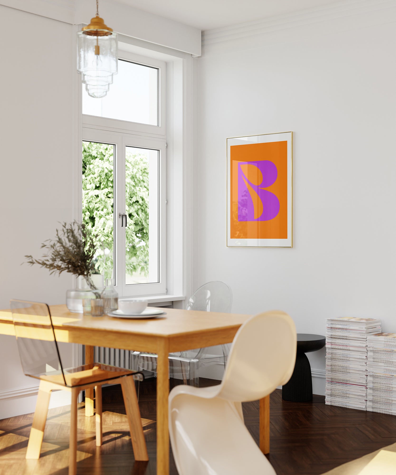 Chic 'B LETTER' initial design, elegant modern wall decor for a minimalist aesthetic interior.
