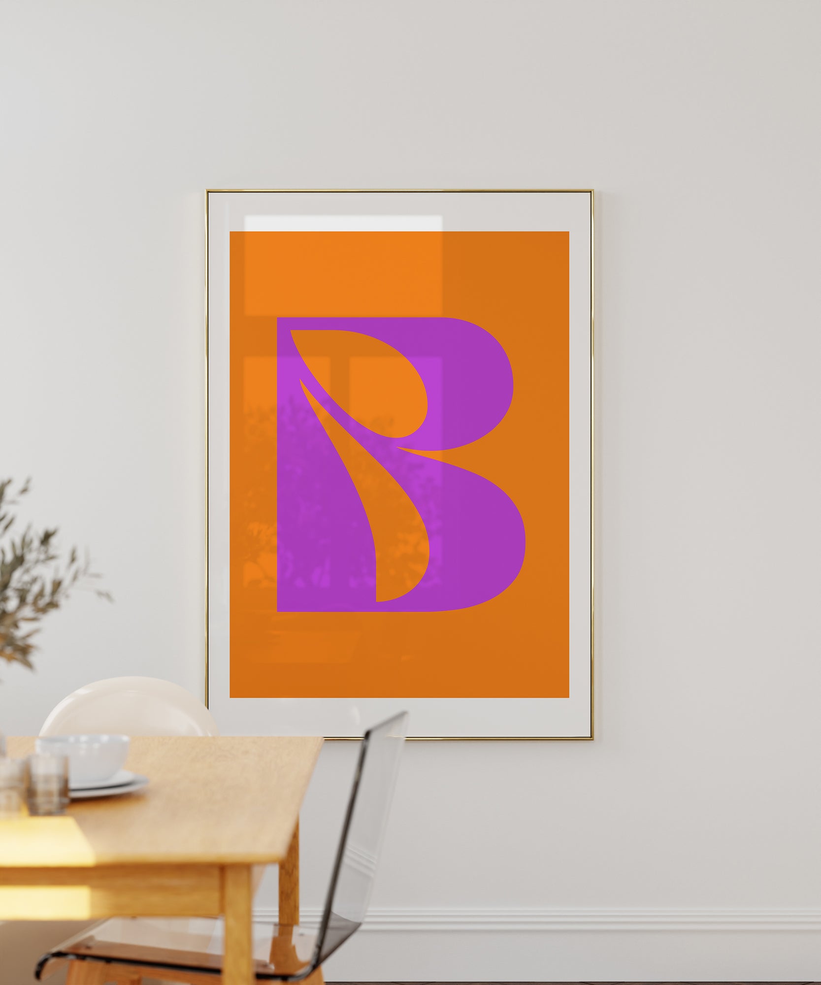 Chic 'B LETTER' initial design, elegant modern wall decor for a minimalist aesthetic interior.