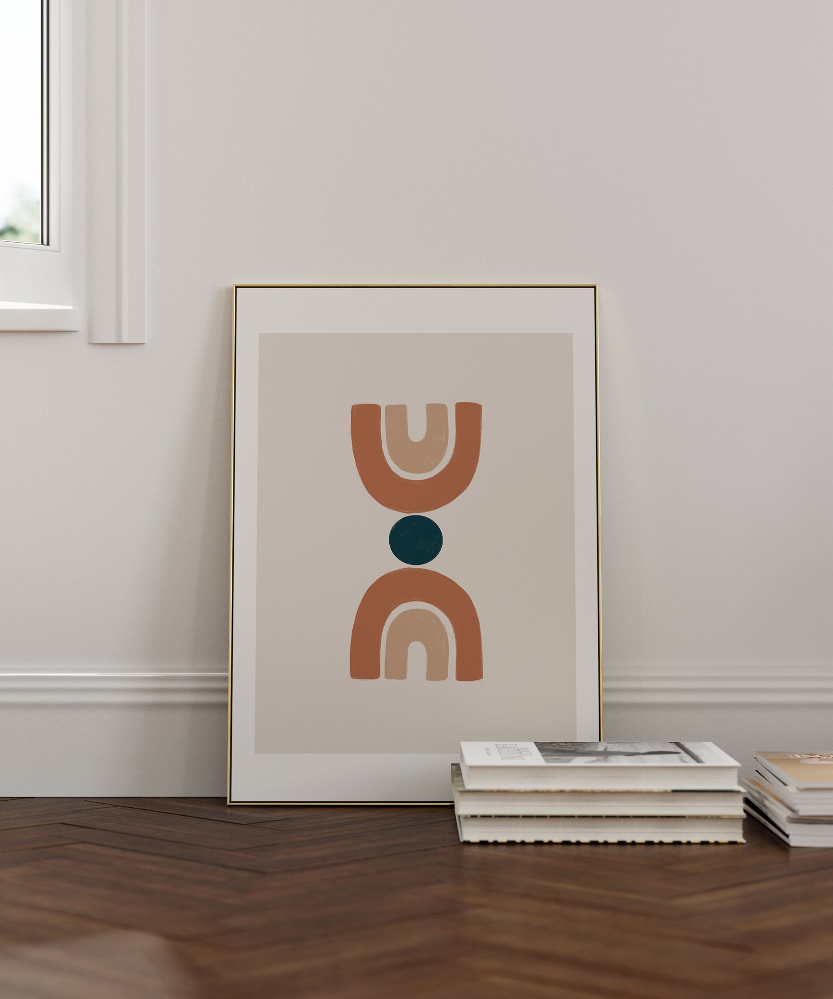 Abstract 'Earthy Essence' bohemian design, aesthetic canvas-style print for warm, versatile decor.