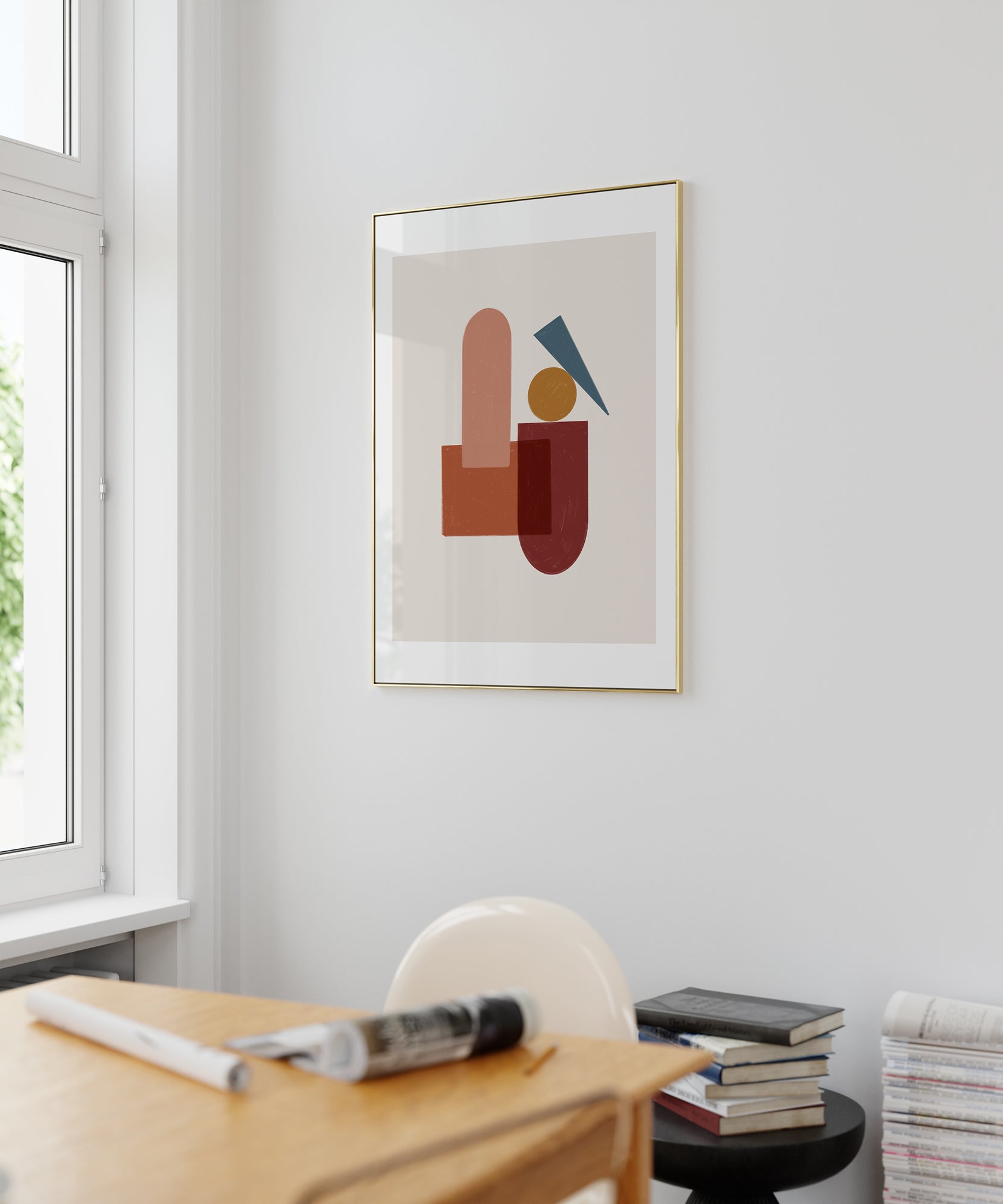 Abstract 'Nomad Nook' bohemian landscape, modern wall decor for a cozy aesthetic.