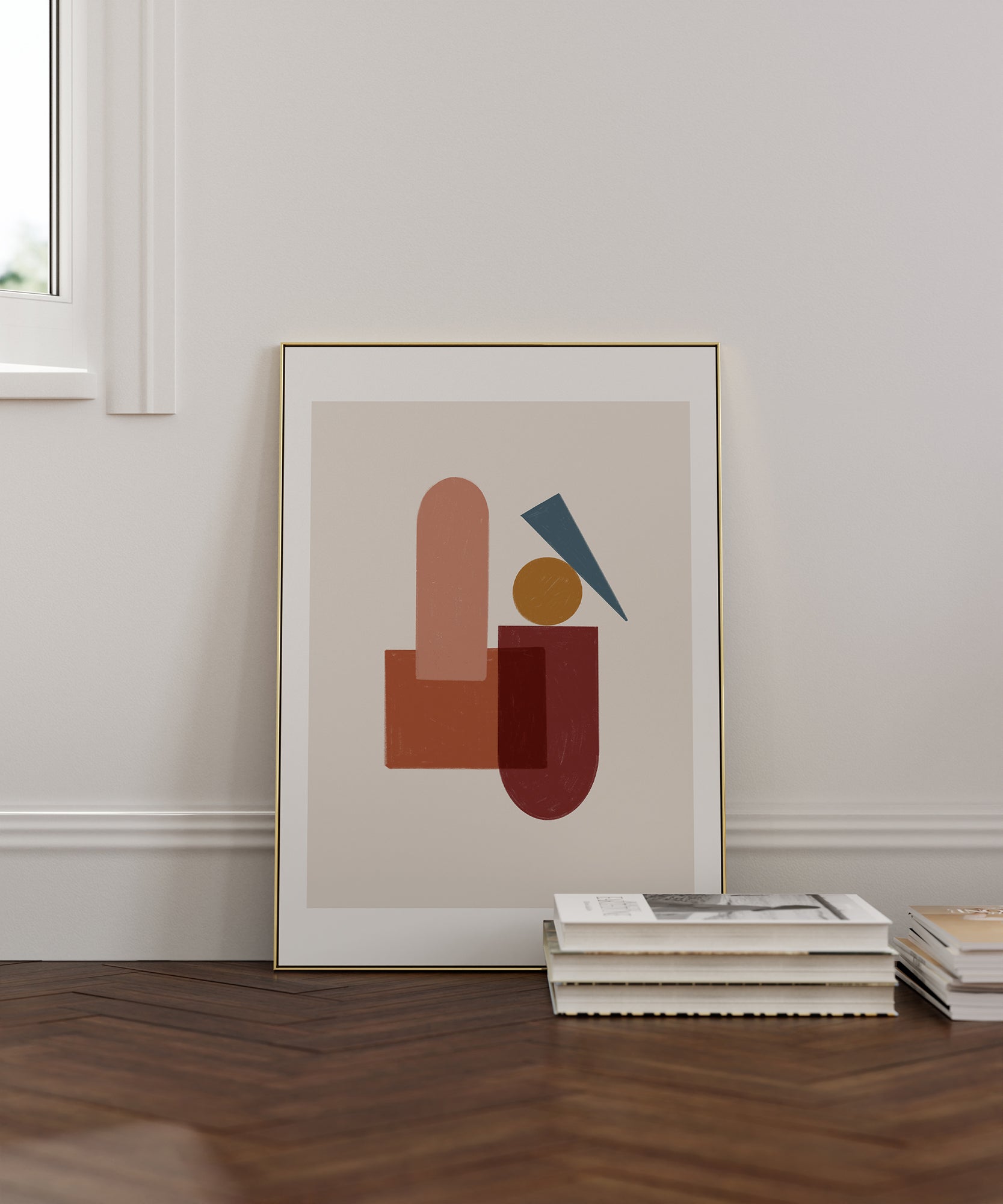 Abstract 'Nomad Nook' bohemian landscape, modern wall decor for a cozy aesthetic.