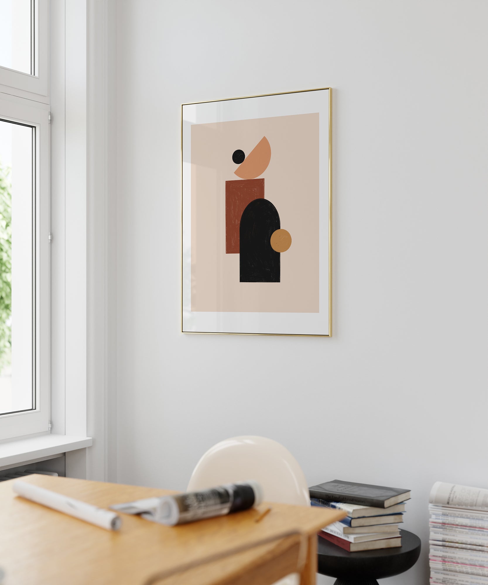 Bohemian 'Desert Dreams' abstract art, framed abstract prints with warm earthy aesthetic.