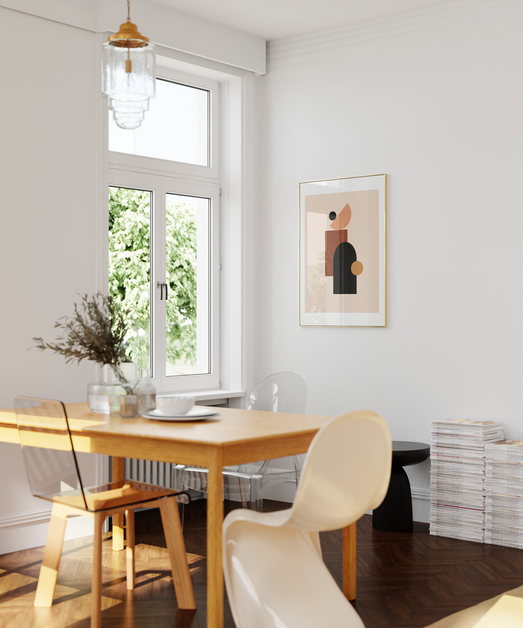 Bohemian 'Desert Dreams' abstract art, framed abstract prints with warm earthy aesthetic.