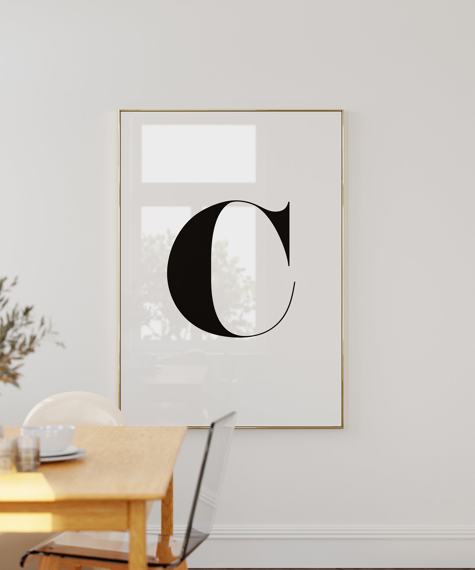 Classic black and white 'C LETTER B&W' initial, minimalist wall art for a bold monochrome aesthetic.