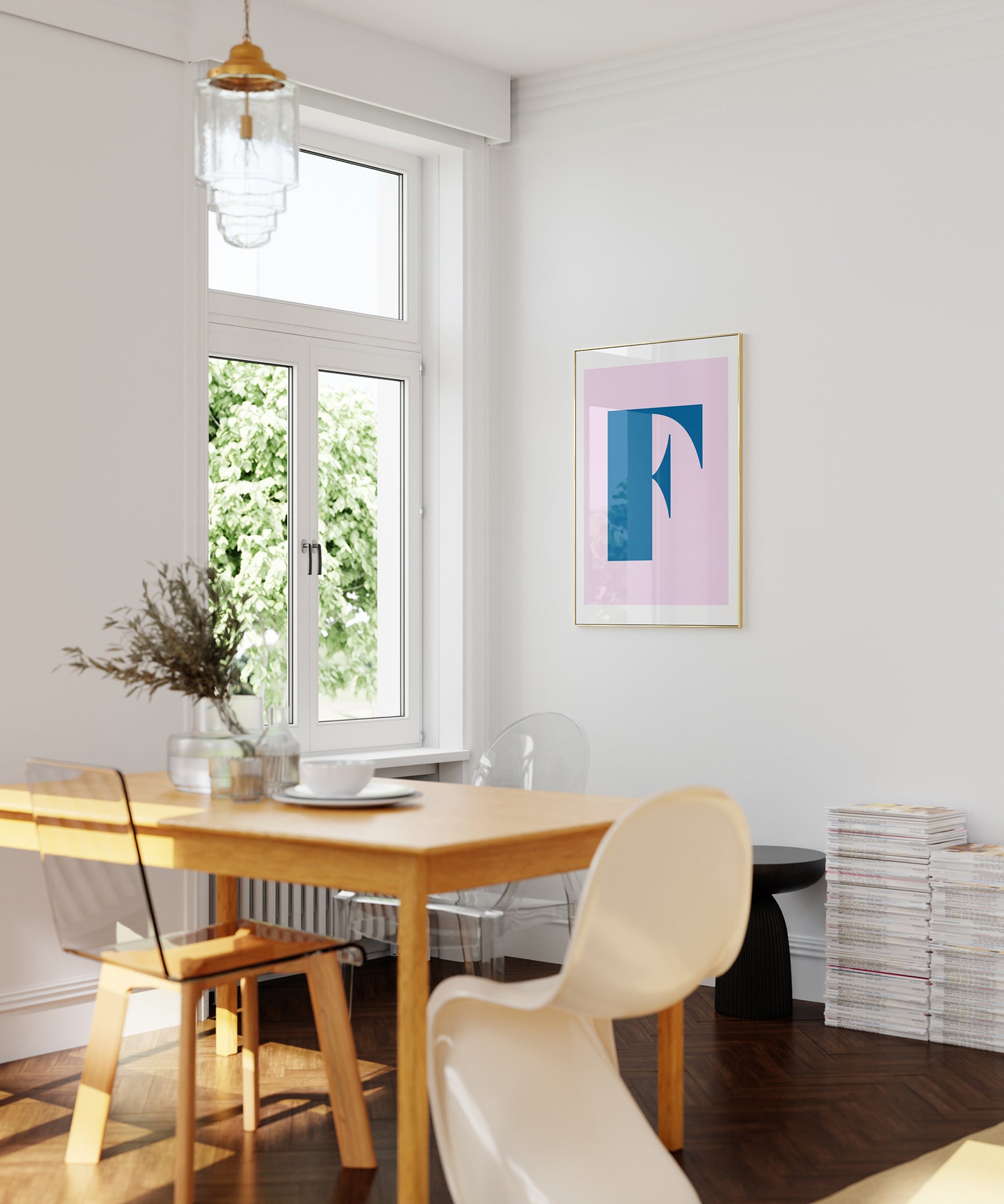 Chic 'F LETTER' initial artwork, framed wall art prints for an elegant minimalist aesthetic.