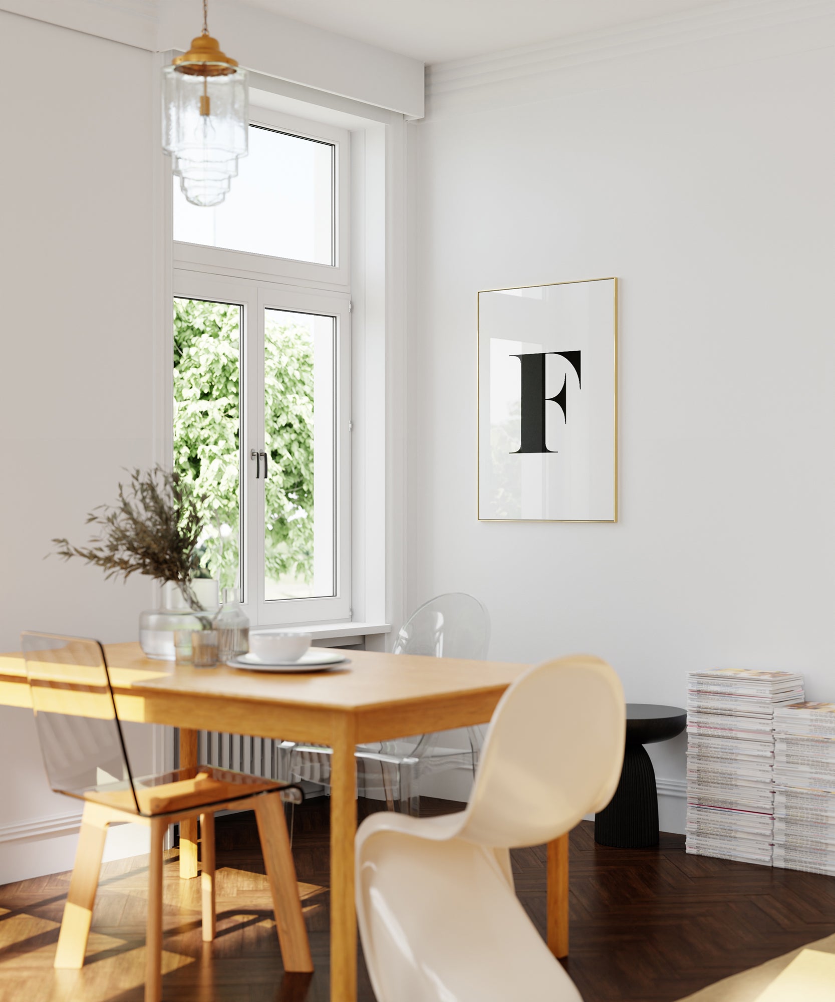 Timeless black and white 'F LETTER B&W' initial, modern wall decor for a sophisticated aesthetic.