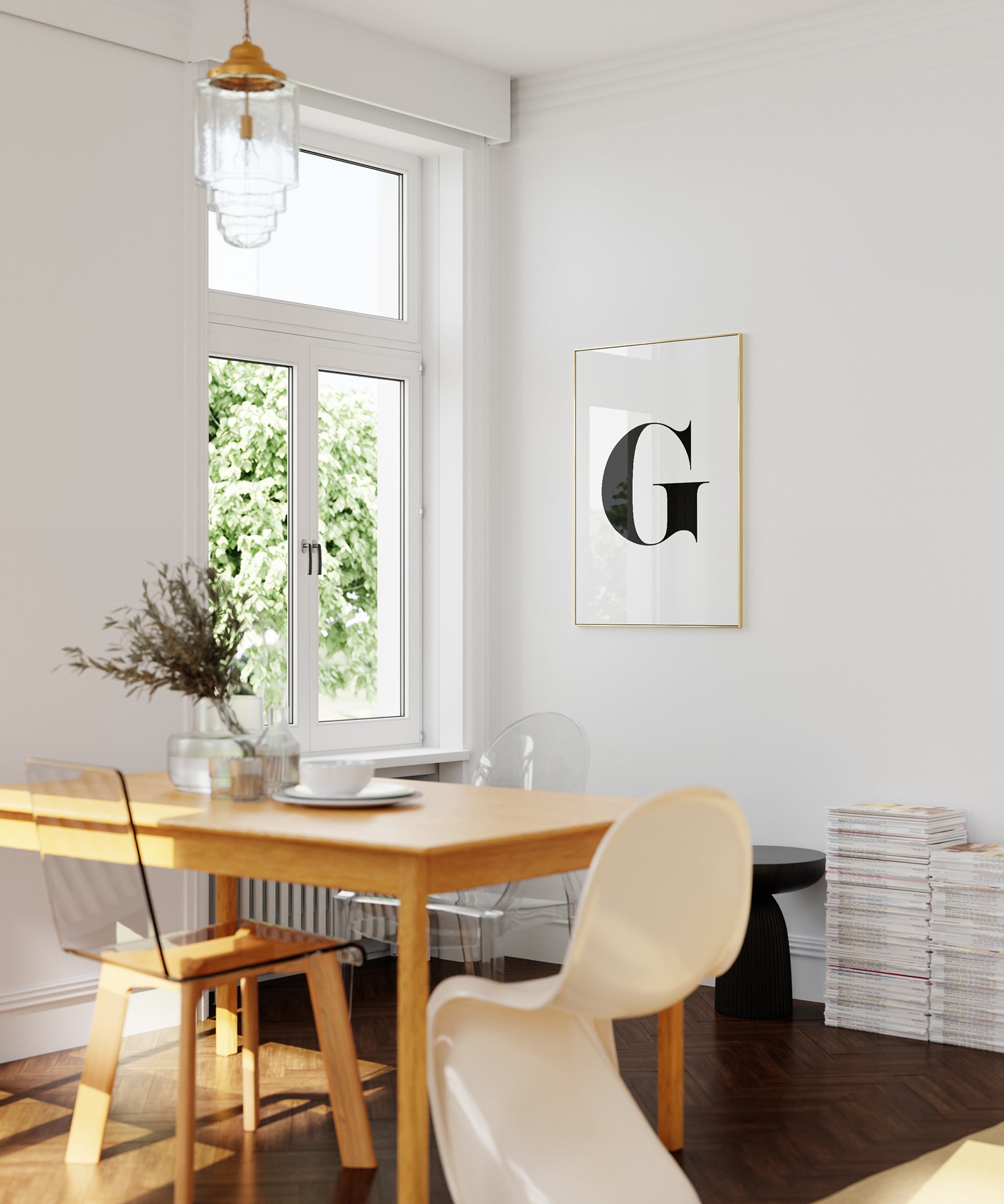 Sophisticated black and white 'G LETTER B&W' initial, minimalist wall art for a timeless aesthetic.