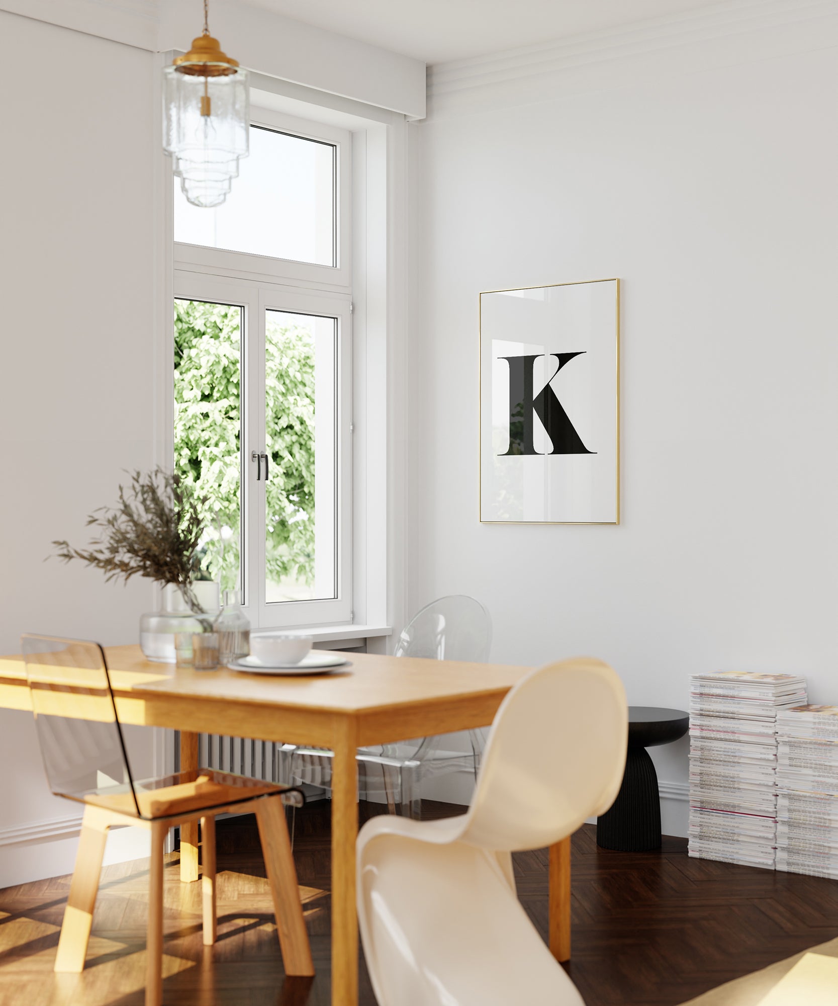 Sophisticated black and white 'K LETTER B&W' initial, modern wall decor for an elegant aesthetic.
