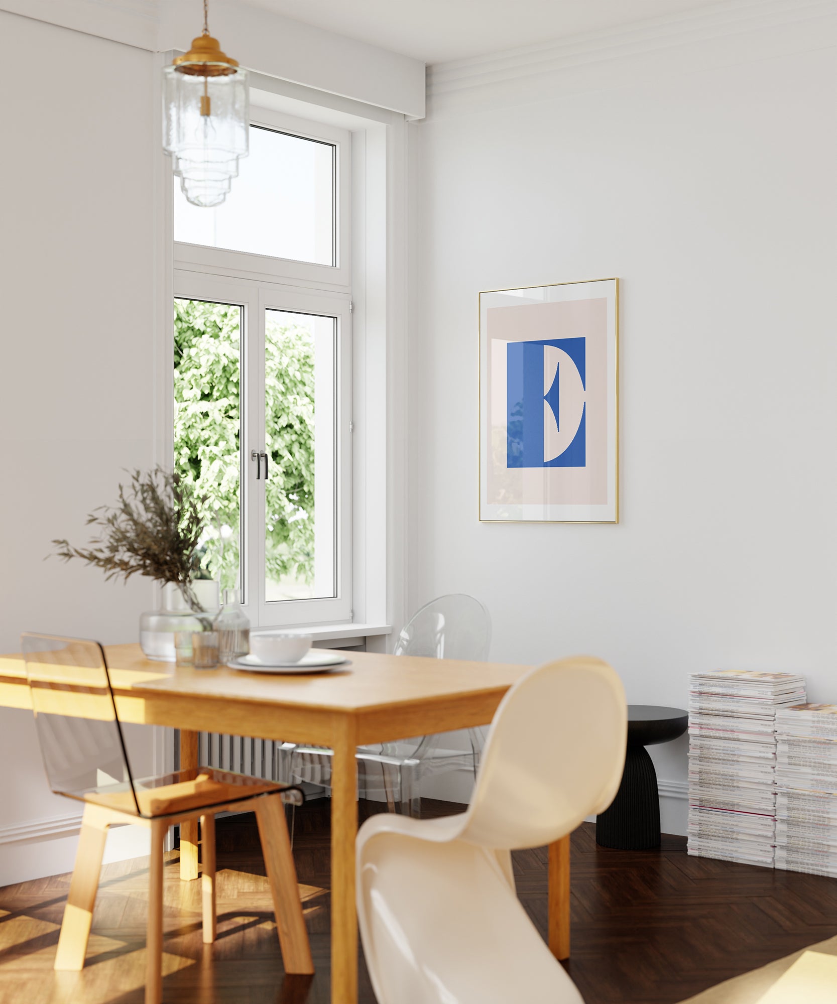 Soft pastel 'E LETTER PASTEL' initial, aesthetic wall art for gentle modern living room decor.