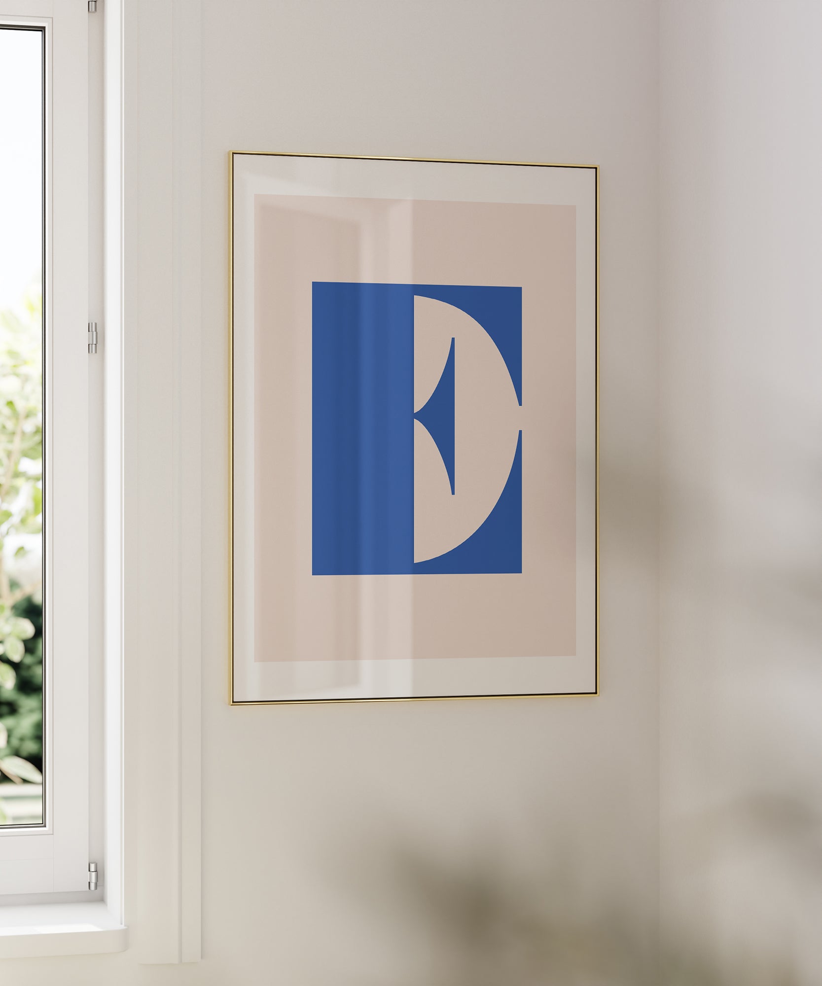 Soft pastel 'E LETTER PASTEL' initial, aesthetic wall art for gentle modern living room decor.