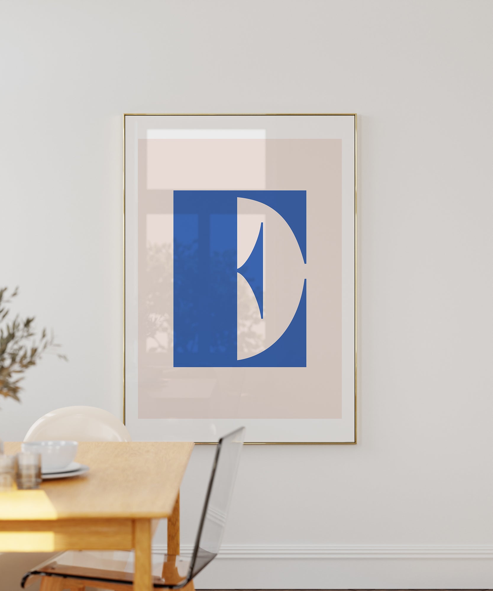 Soft pastel 'E LETTER PASTEL' initial, aesthetic wall art for gentle modern living room decor.