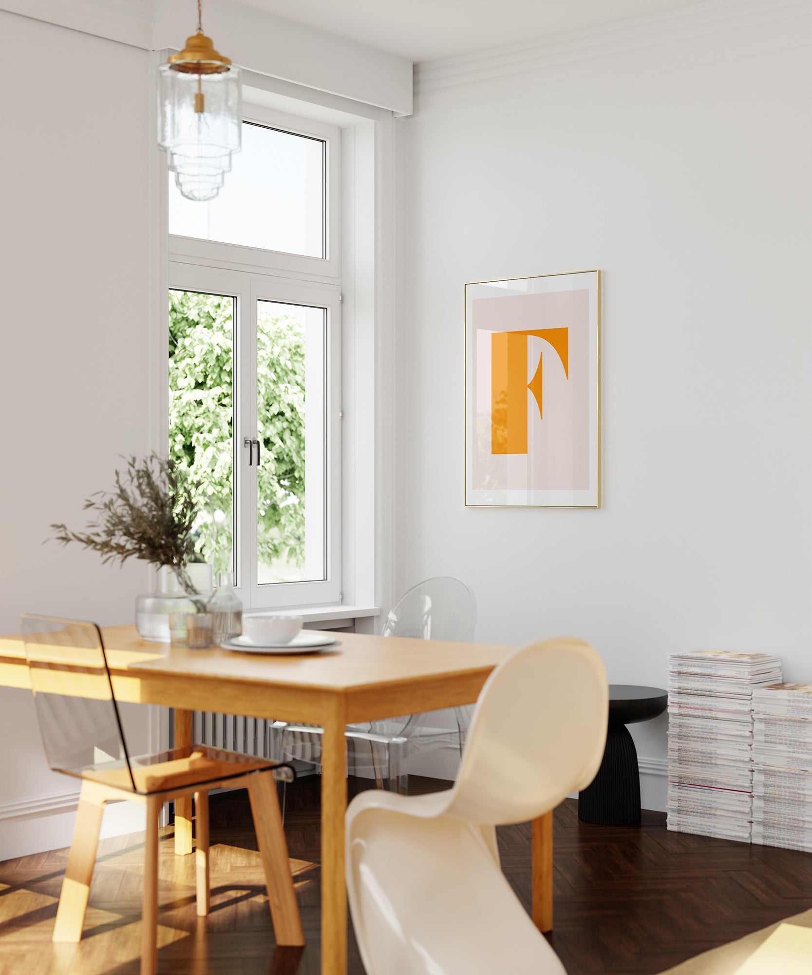 Delicate pastel 'F LETTER PASTEL' initial, minimalist prints for a soft aesthetic interior.