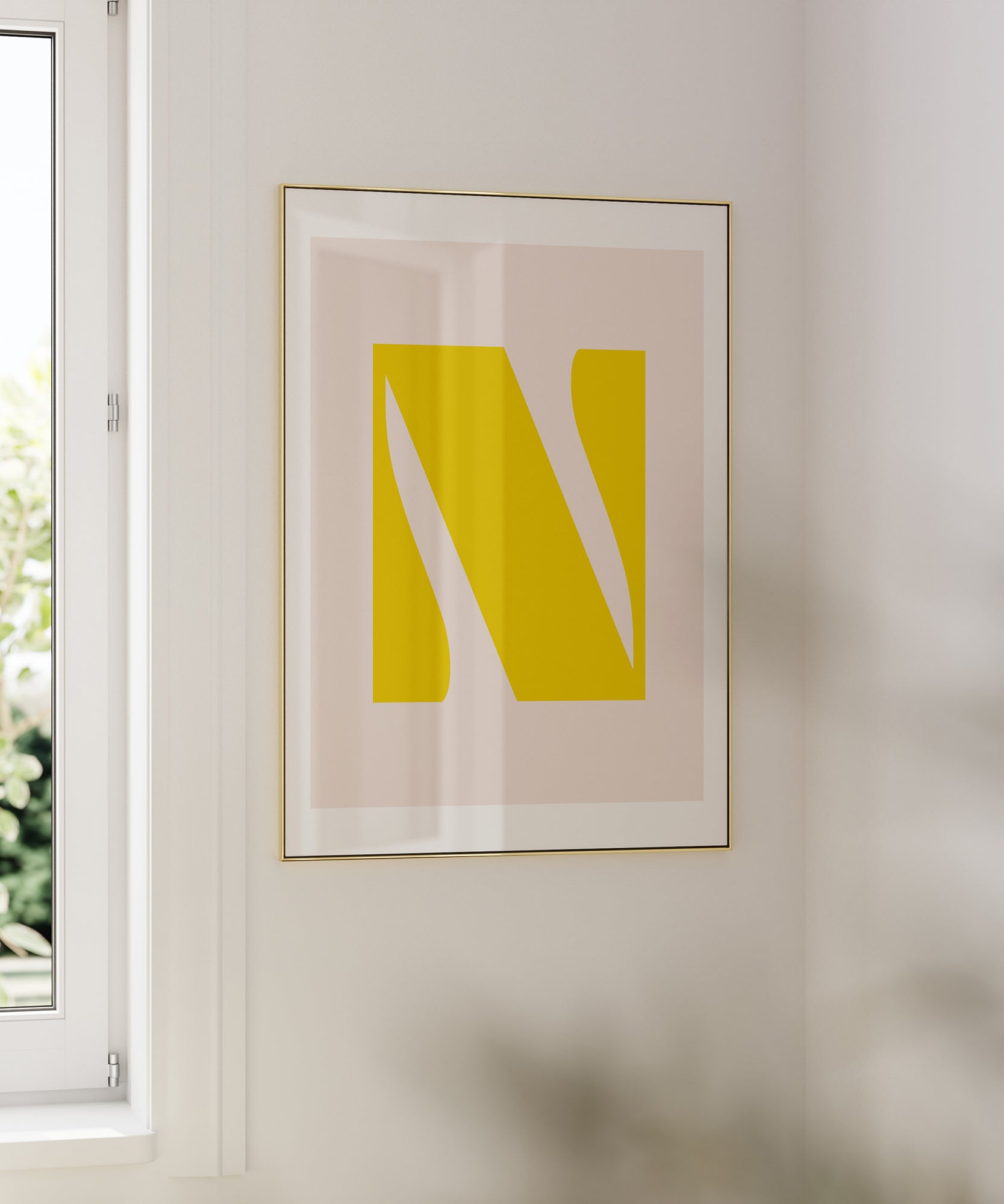 Soft pastel 'N LETTER PASTEL' initial, aesthetic wall art for a gentle modern living room or nursery.