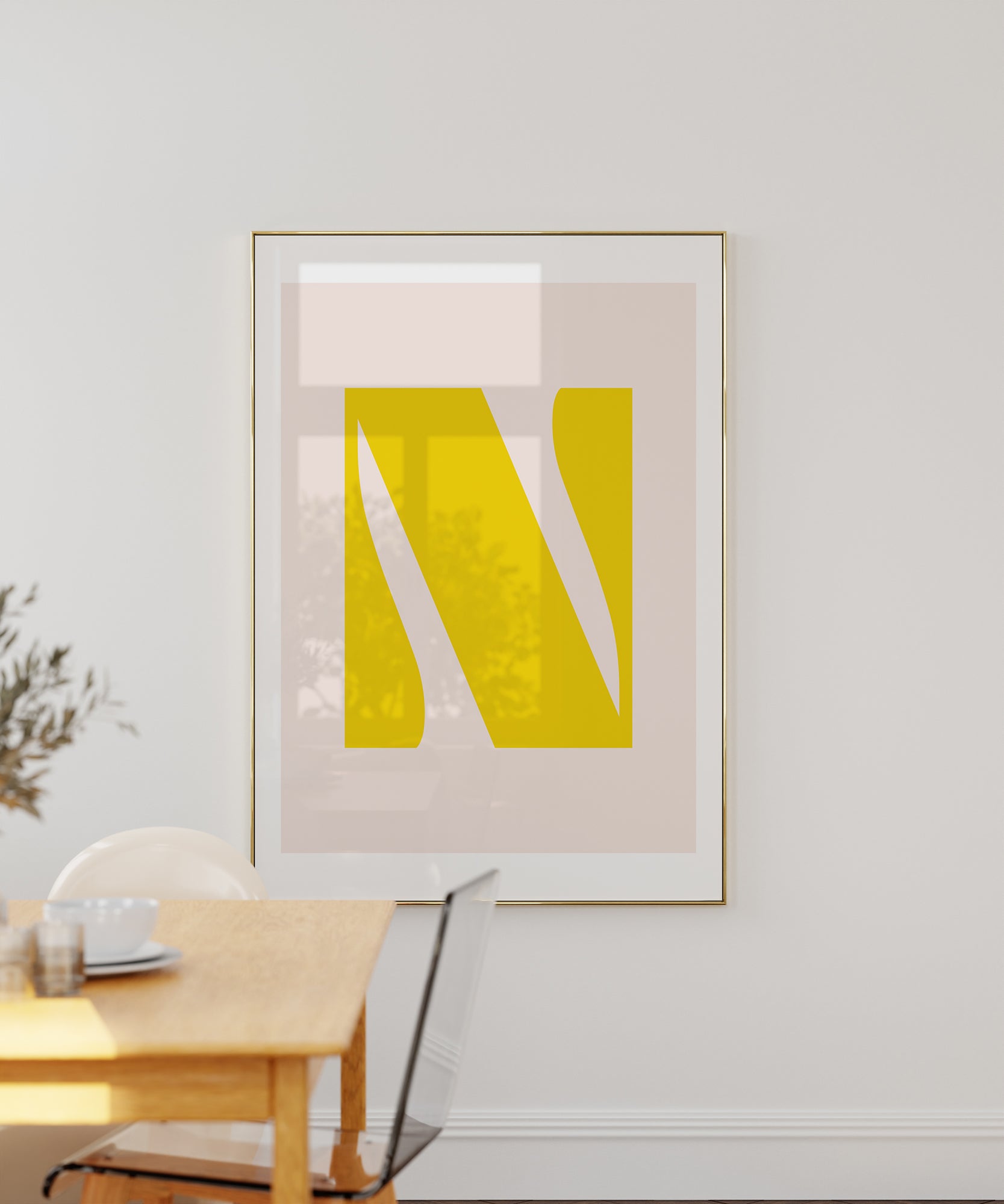 Soft pastel 'N LETTER PASTEL' initial, aesthetic wall art for a gentle modern living room or nursery.
