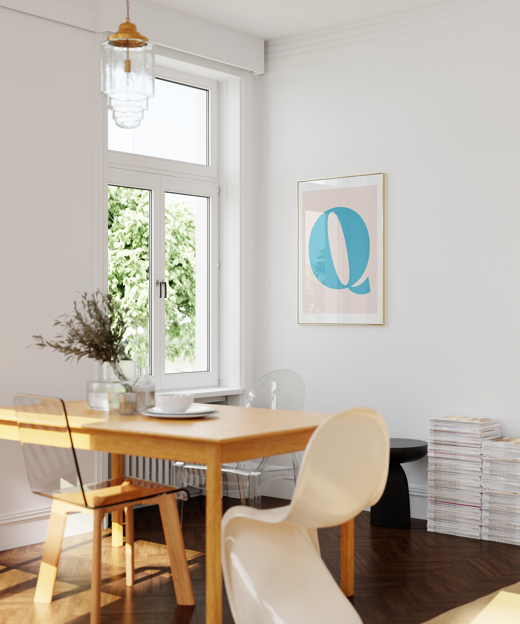 Soft pastel 'Q LETTER PASTEL' initial, aesthetic canvas-style print for a charming nursery.