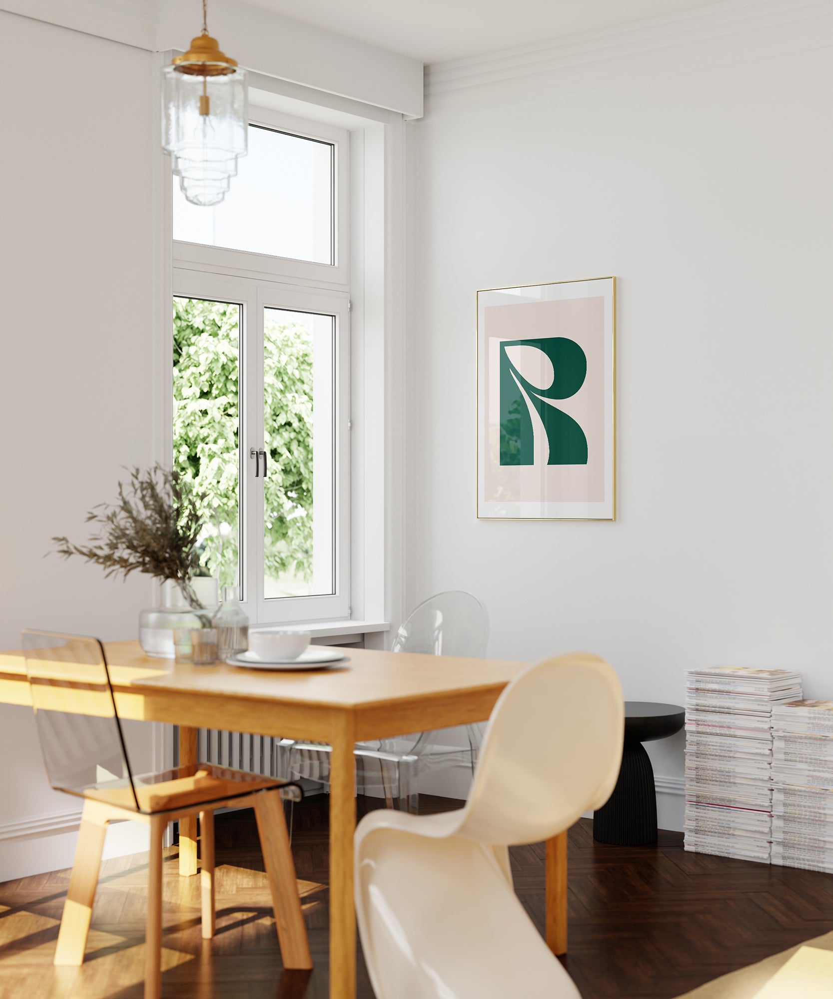 Elegant pastel 'R LETTER PASTEL' initial, minimalist prints for a soft living room aesthetic.