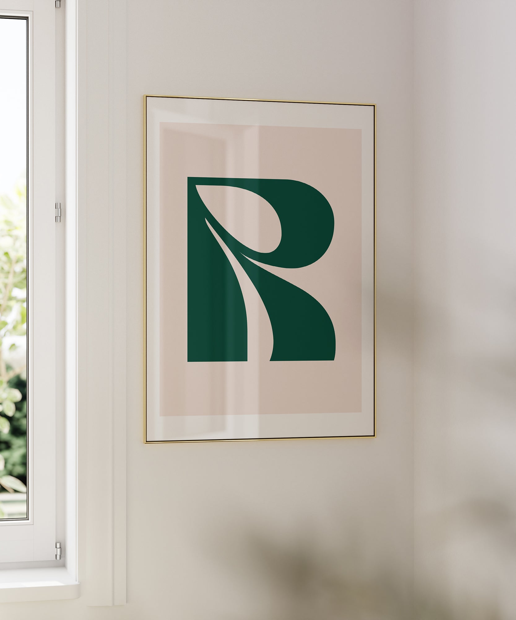 Elegant pastel 'R LETTER PASTEL' initial, minimalist prints for a soft living room aesthetic.