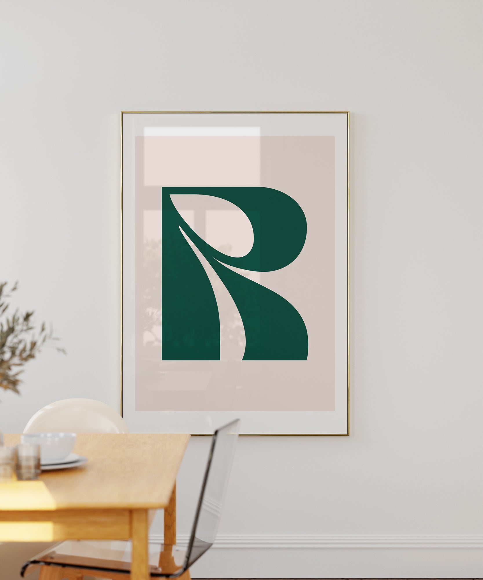 Elegant pastel 'R LETTER PASTEL' initial, minimalist prints for a soft living room aesthetic.