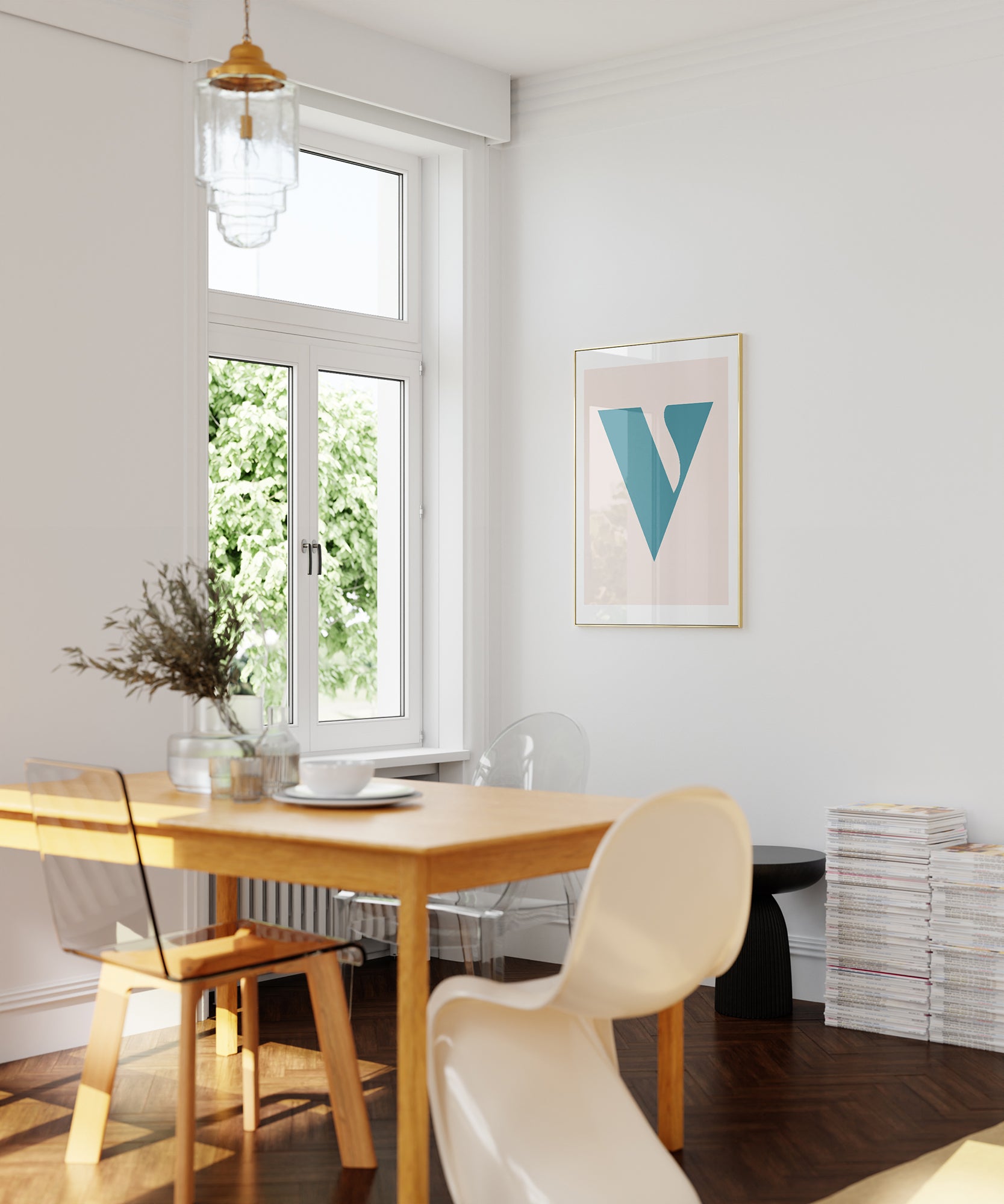 Elegant pastel 'V LETTER PASTEL' initial, aesthetic wall art for modern office or living room.