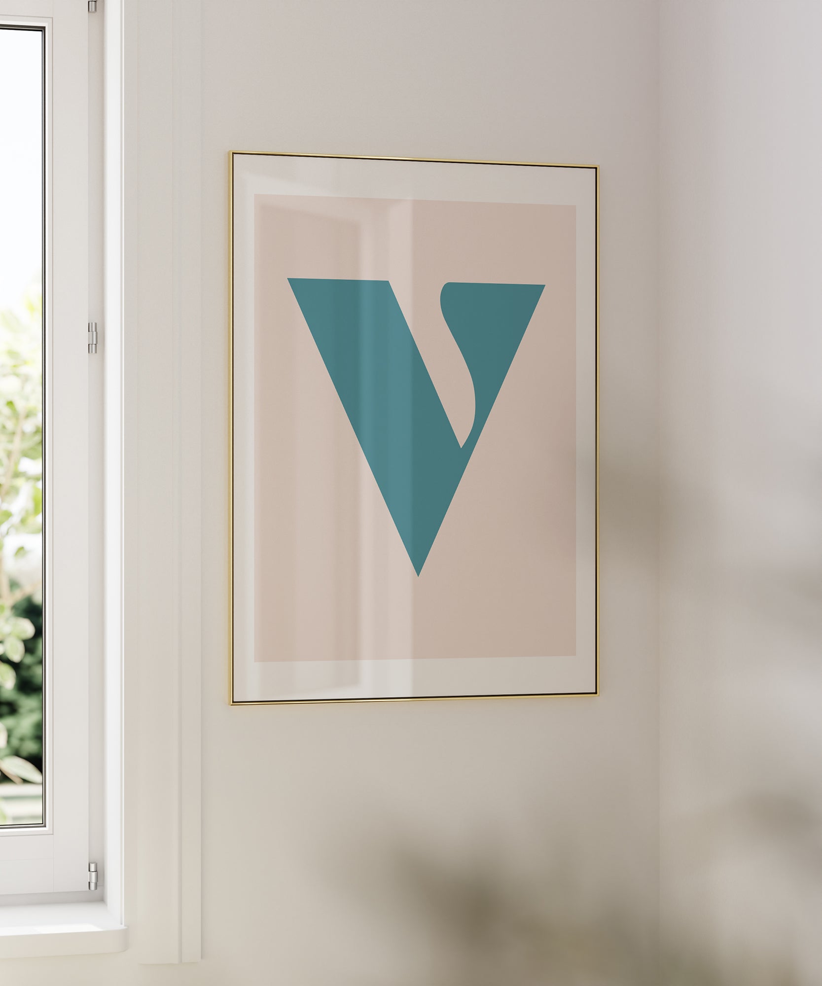 Elegant pastel 'V LETTER PASTEL' initial, aesthetic wall art for modern office or living room.