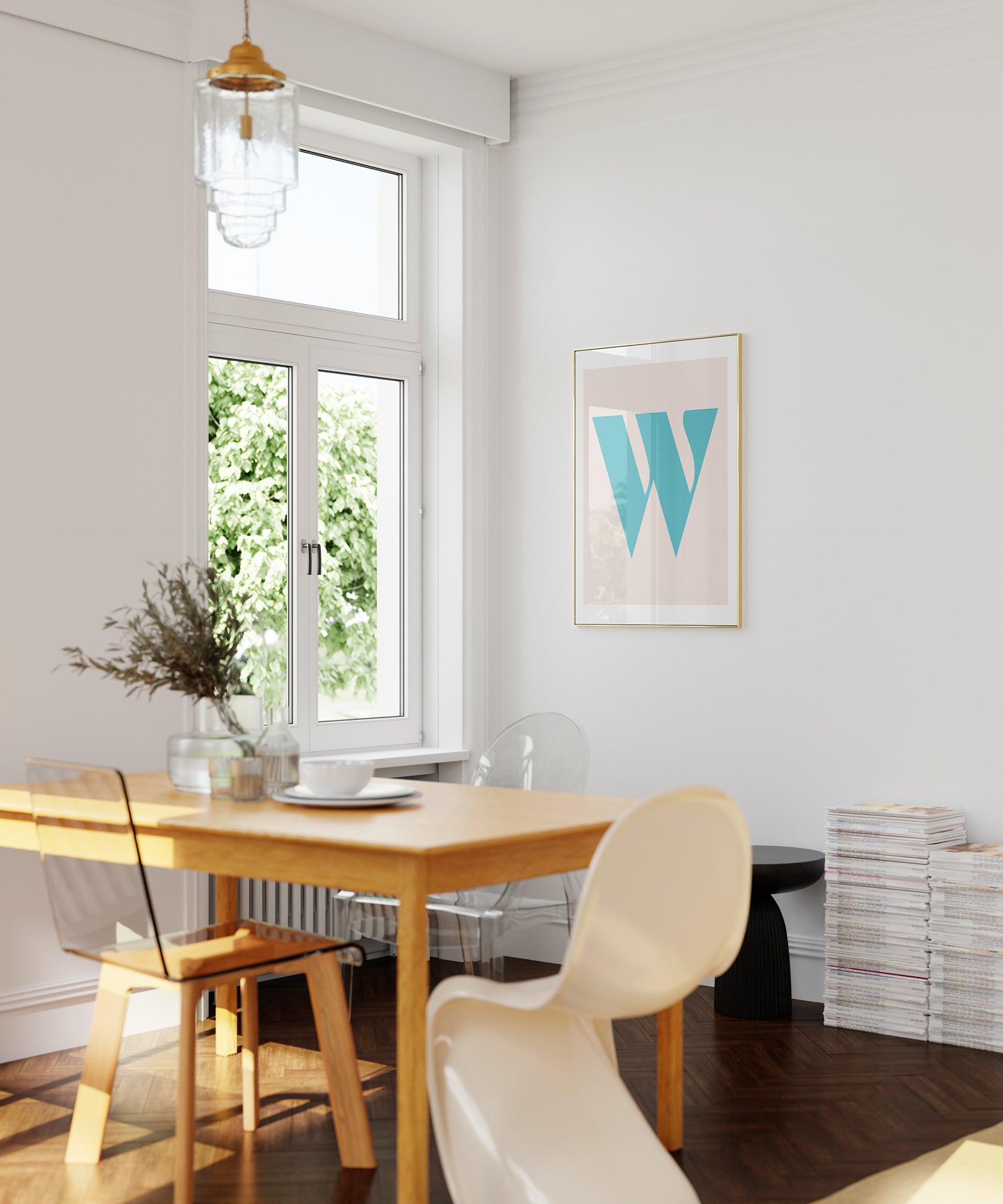 Charming pastel 'W LETTER PASTEL' initial, aesthetic canvas-style print for modern kids' room decor.