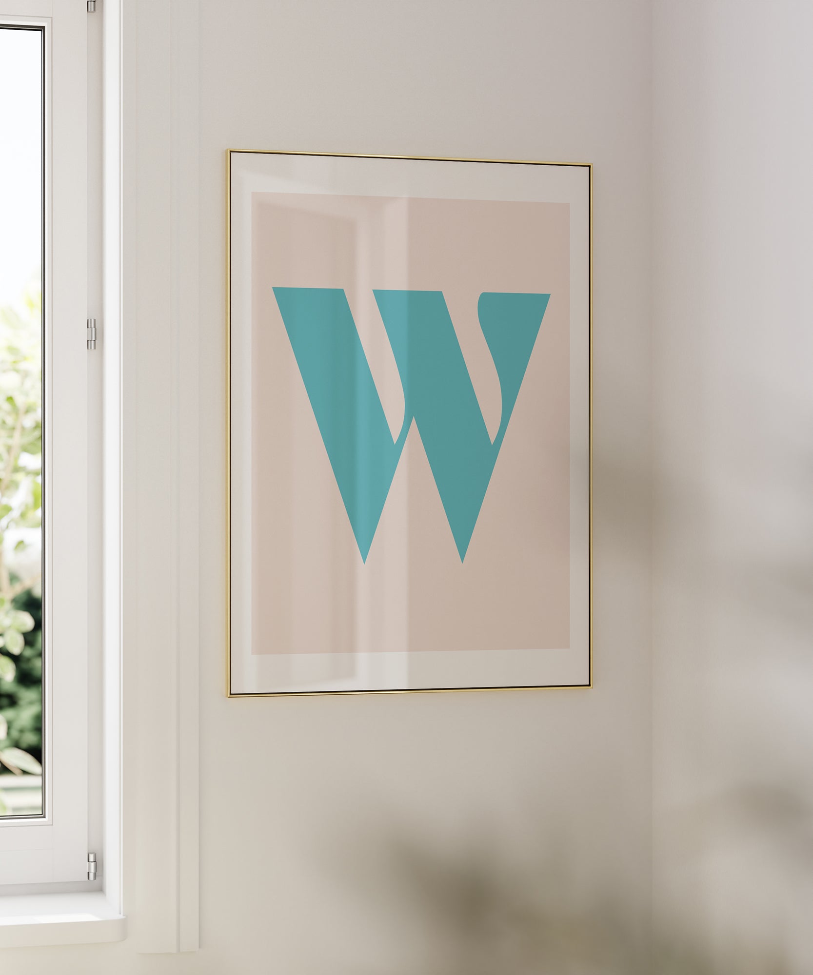 Charming pastel 'W LETTER PASTEL' initial, aesthetic canvas-style print for modern kids' room decor.