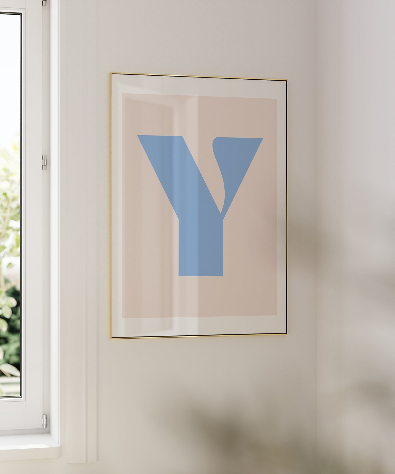 Elegant pastel 'Y LETTER PASTEL' initial, minimalist prints for a soft aesthetic living room vibe.