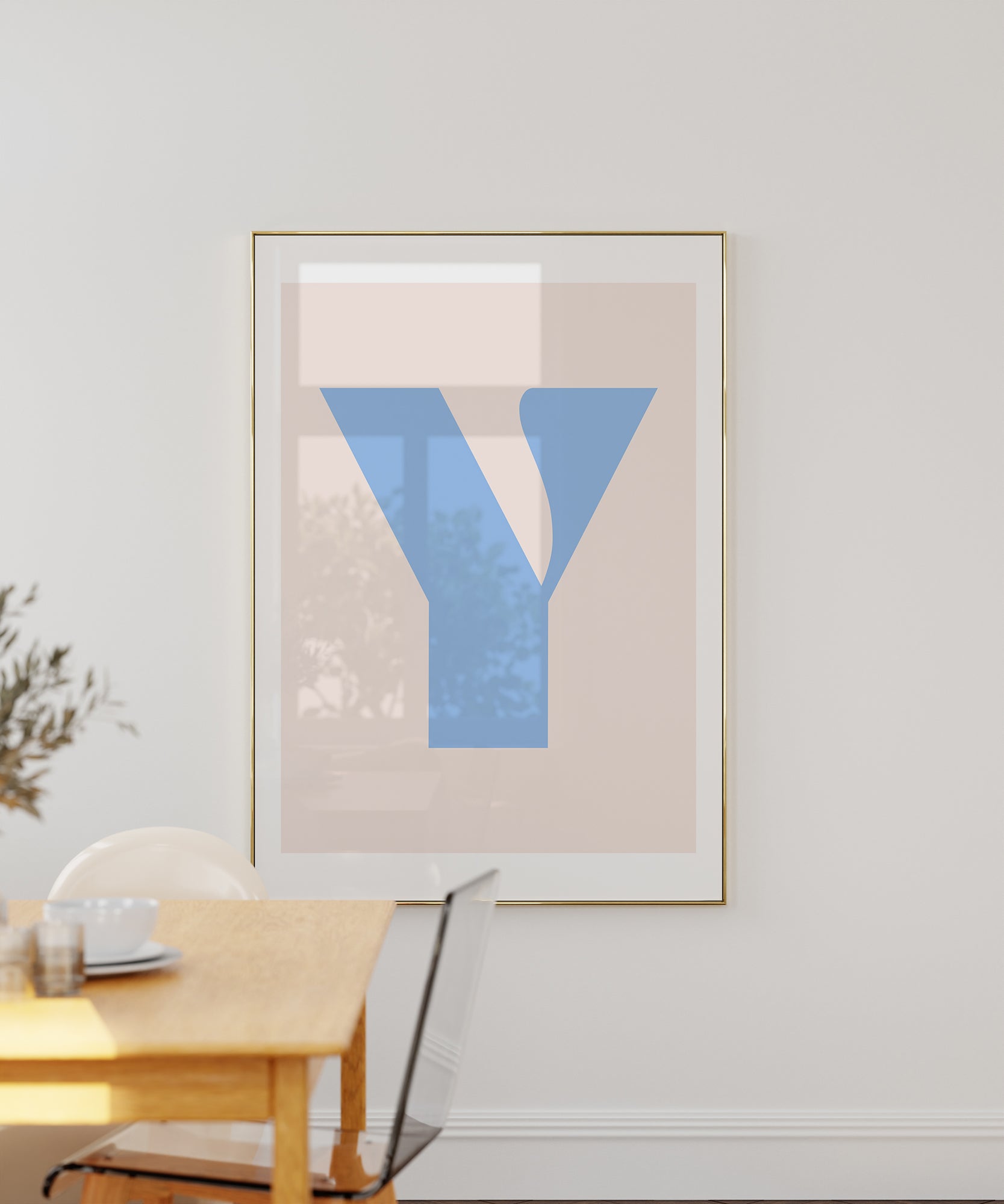 Elegant pastel 'Y LETTER PASTEL' initial, minimalist prints for a soft aesthetic living room vibe.