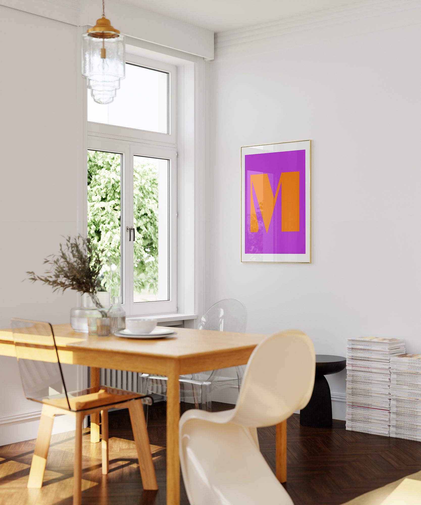 Stylish 'M LETTER' initial artwork, minimalist wall art for a personalized aesthetic design.