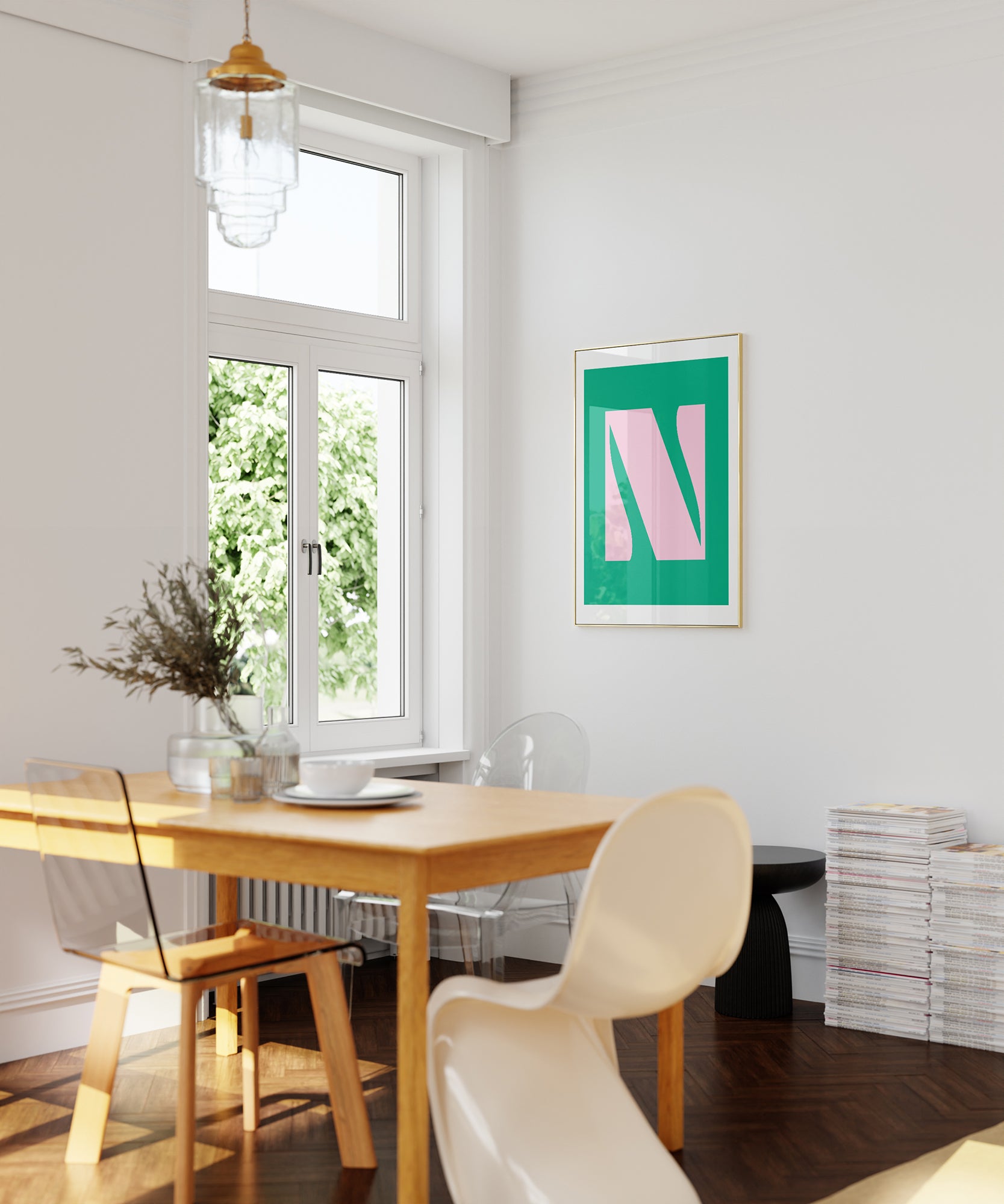 Chic 'N LETTER' initial design, aesthetic canvas-style print for personalized minimalist decor.