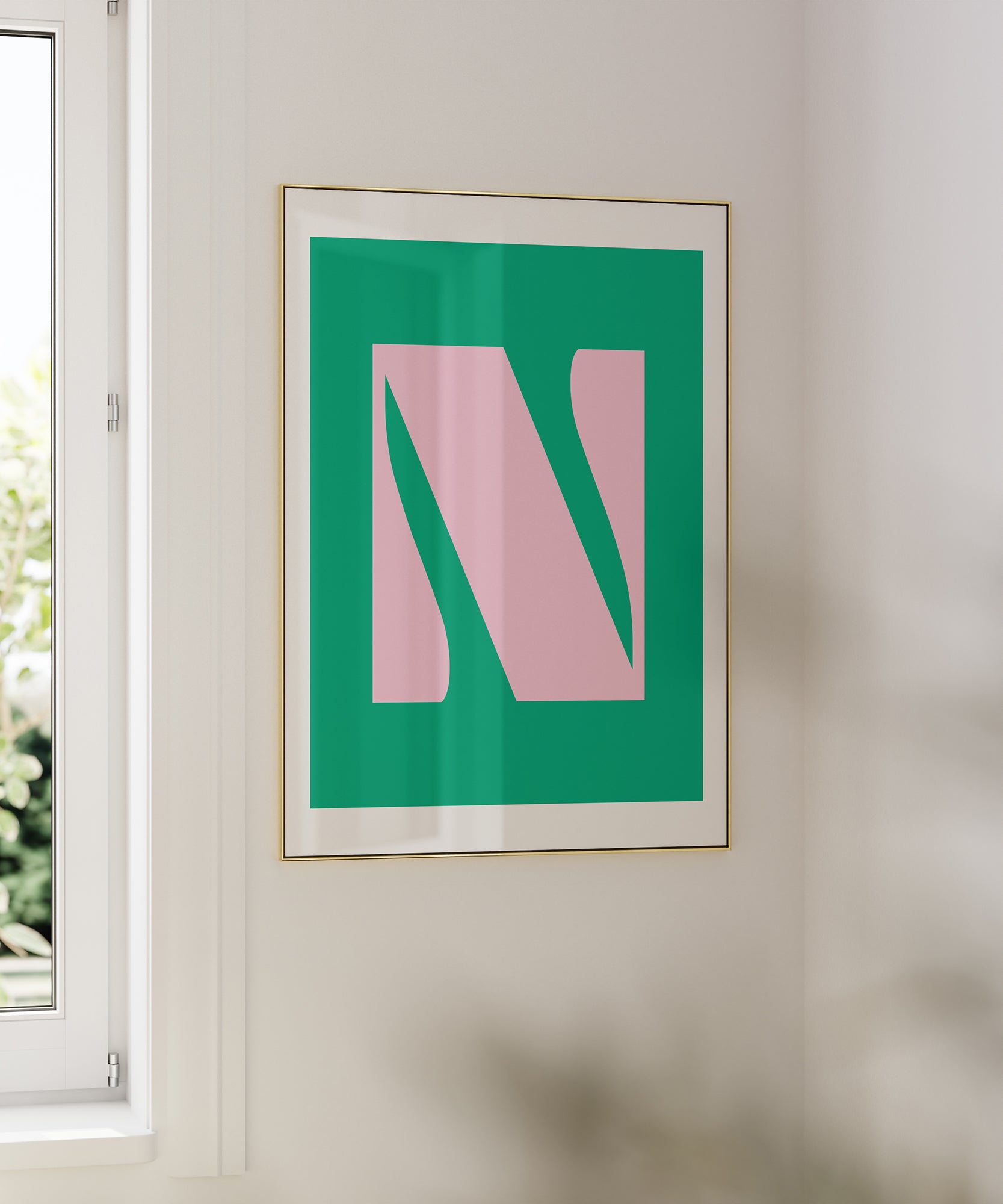 Chic 'N LETTER' initial design, aesthetic canvas-style print for personalized minimalist decor.