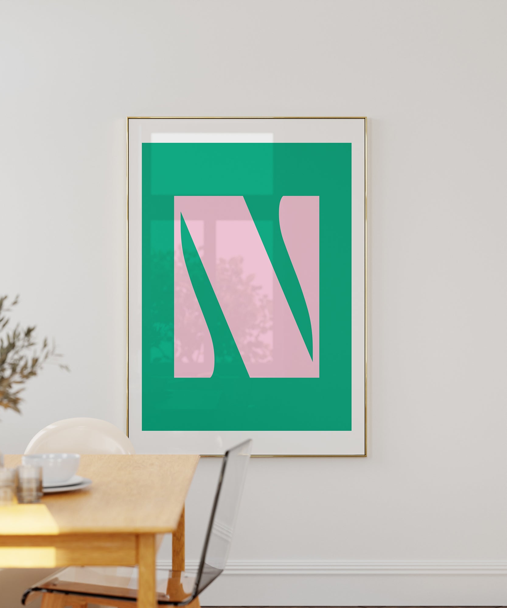 Chic 'N LETTER' initial design, aesthetic canvas-style print for personalized minimalist decor.