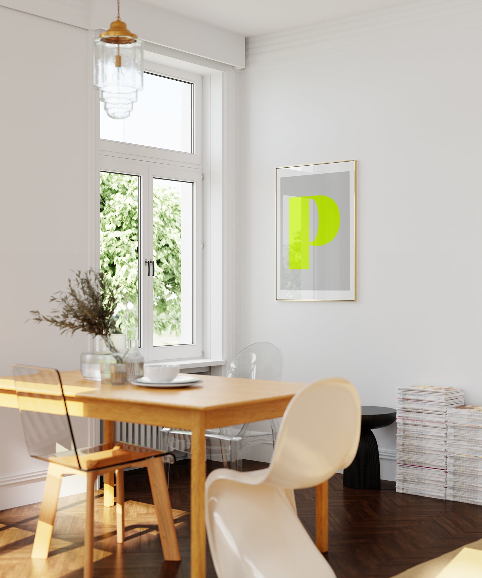 Stylish 'P LETTER' initial design, framed abstract prints for a personalized minimalist aesthetic.