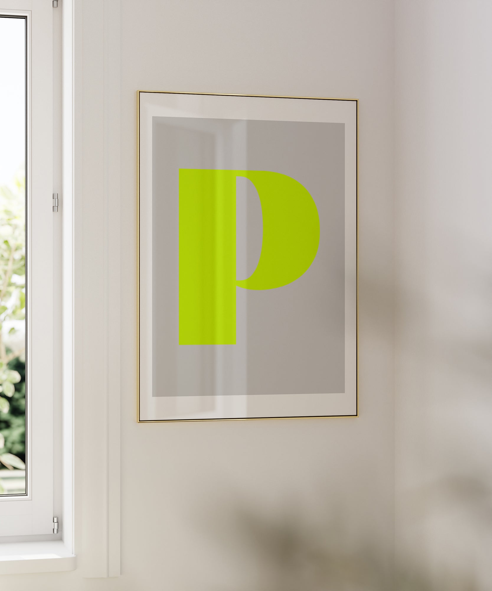Stylish 'P LETTER' initial design, framed abstract prints for a personalized minimalist aesthetic.