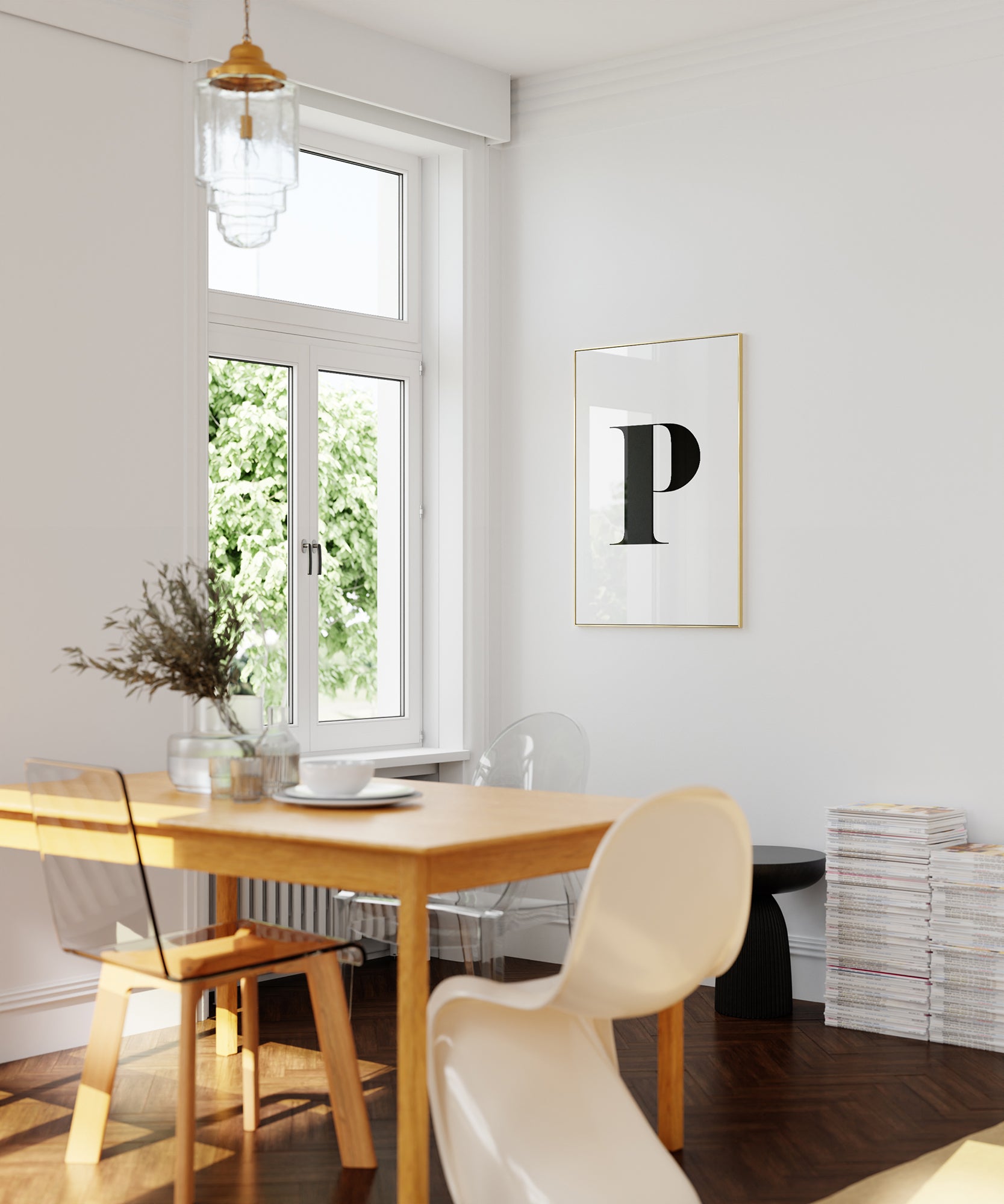 Sophisticated black and white 'P LETTER B&W' initial, modern wall decor for a striking aesthetic.