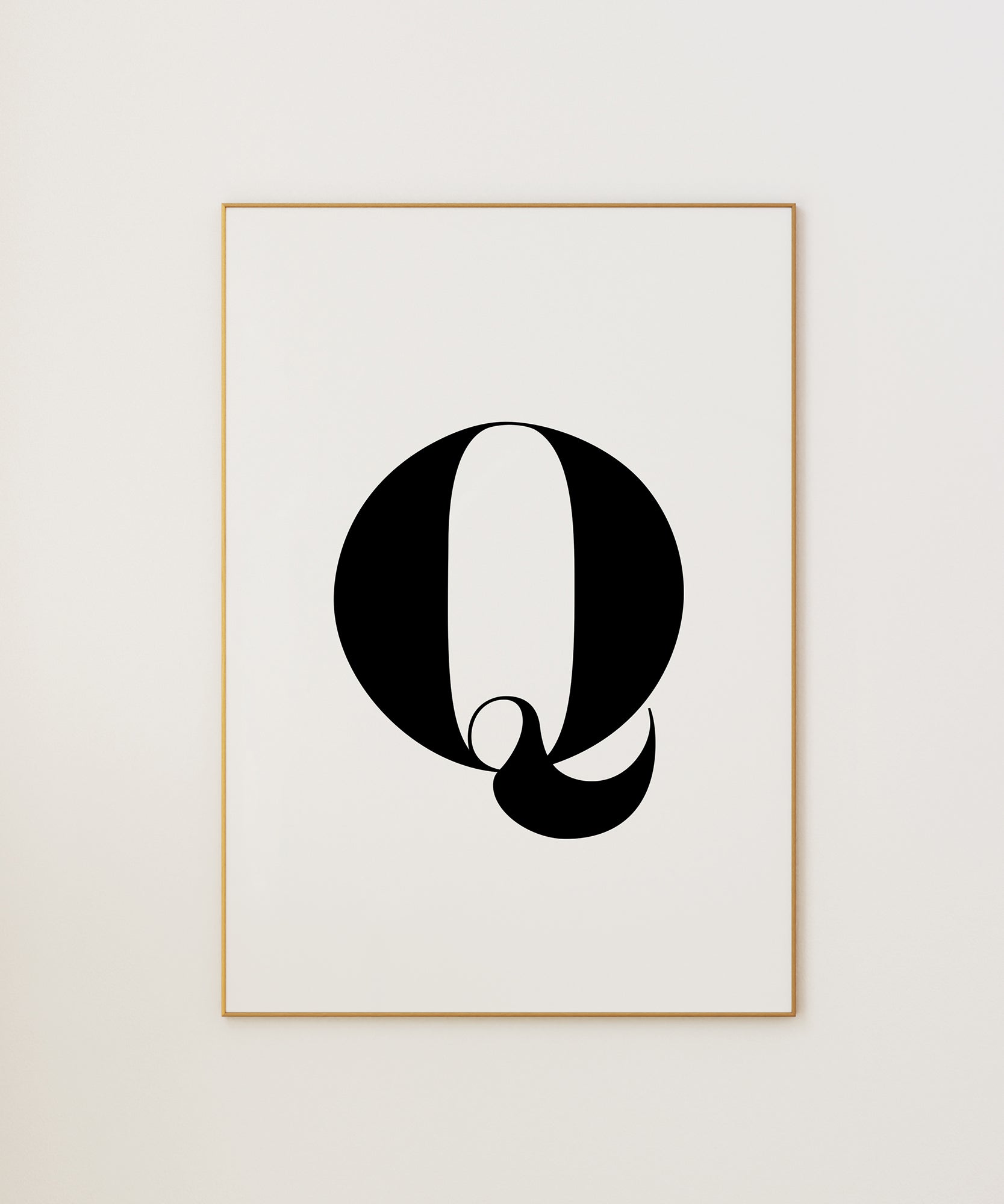 Timeless black and white 'Q LETTER B&W' initial, minimalist wall art for a sophisticated aesthetic.