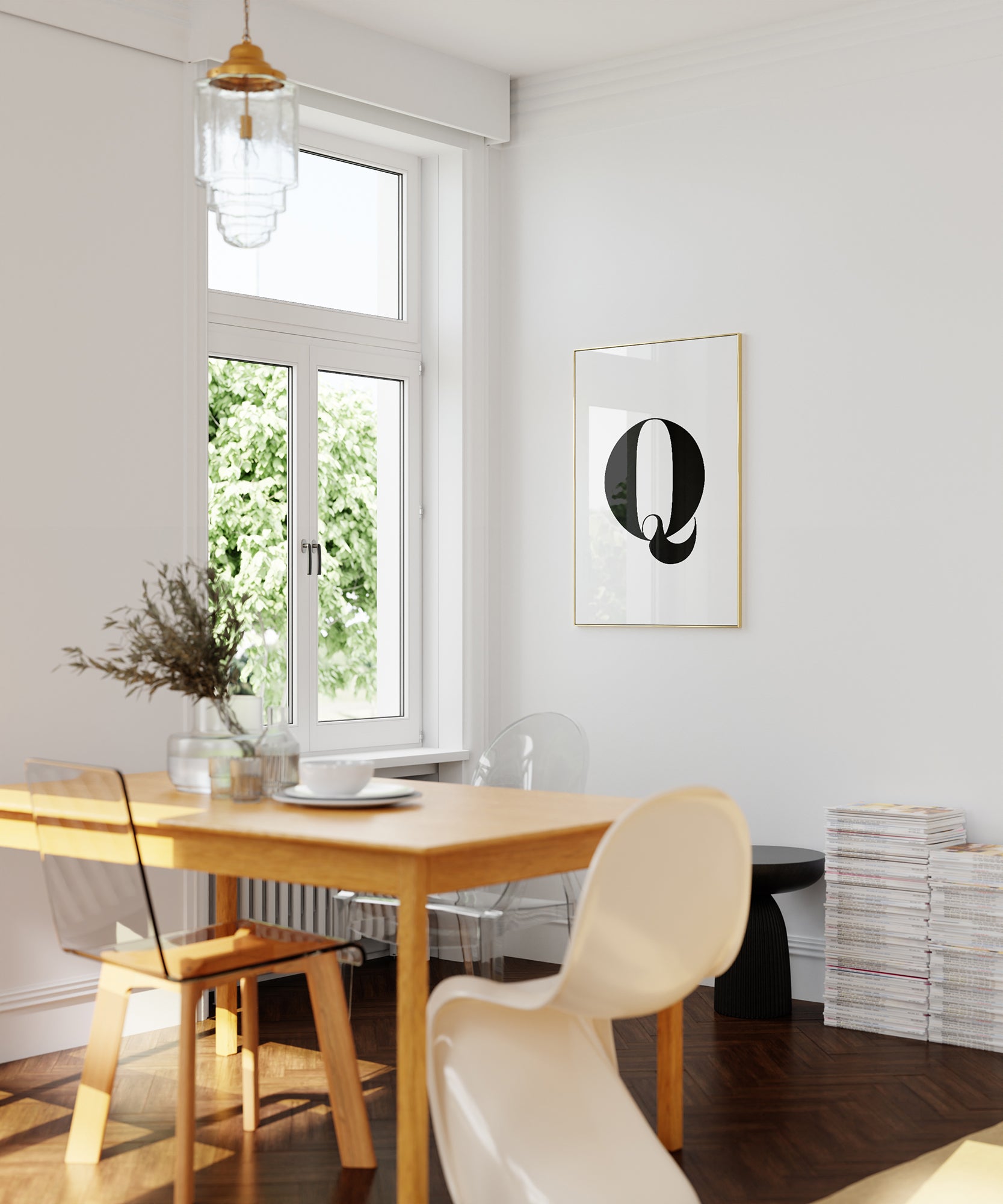 Timeless black and white 'Q LETTER B&W' initial, minimalist wall art for a sophisticated aesthetic.