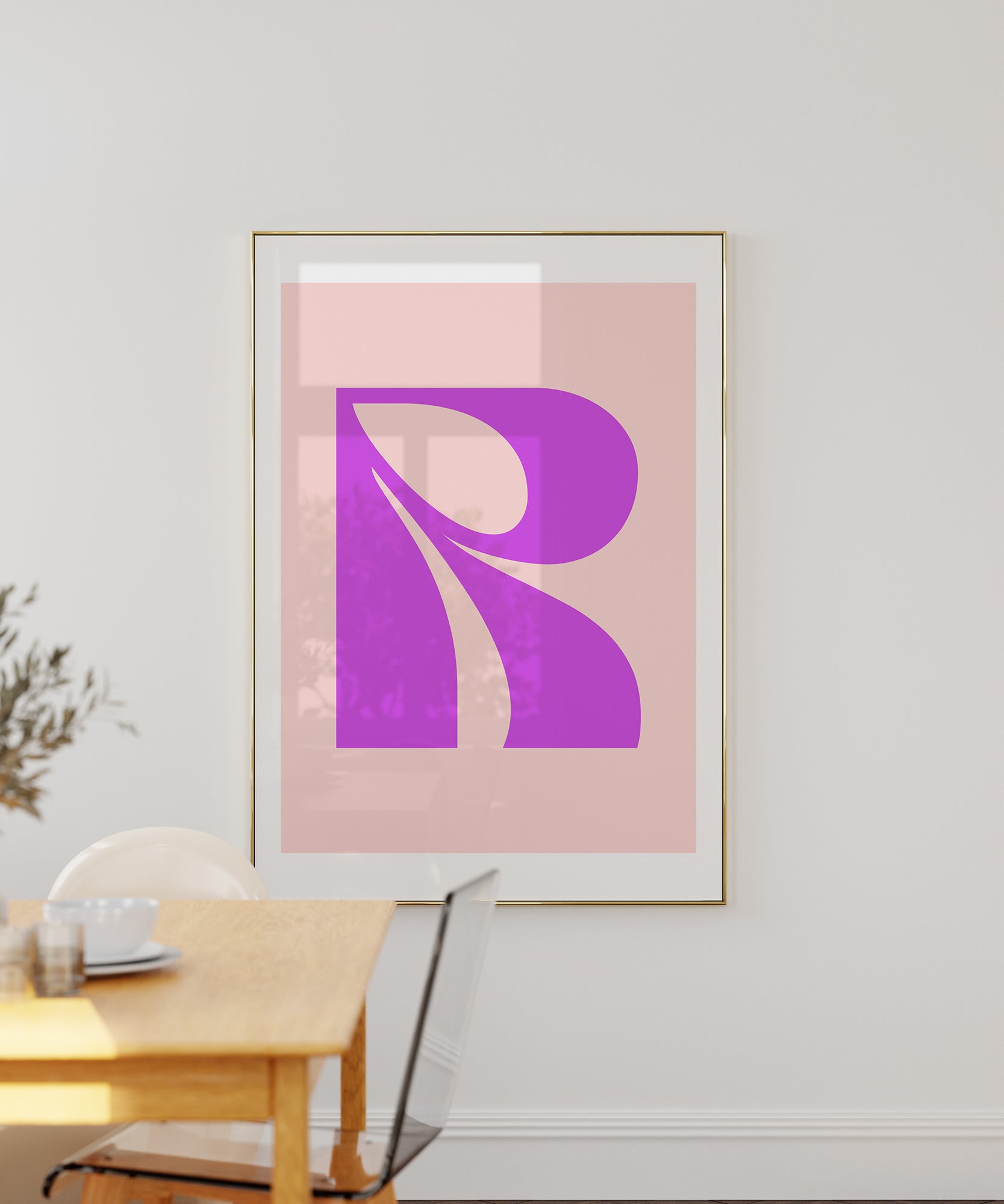 Chic 'R LETTER' modern initial, framed wall art prints for an elegant minimalist aesthetic.