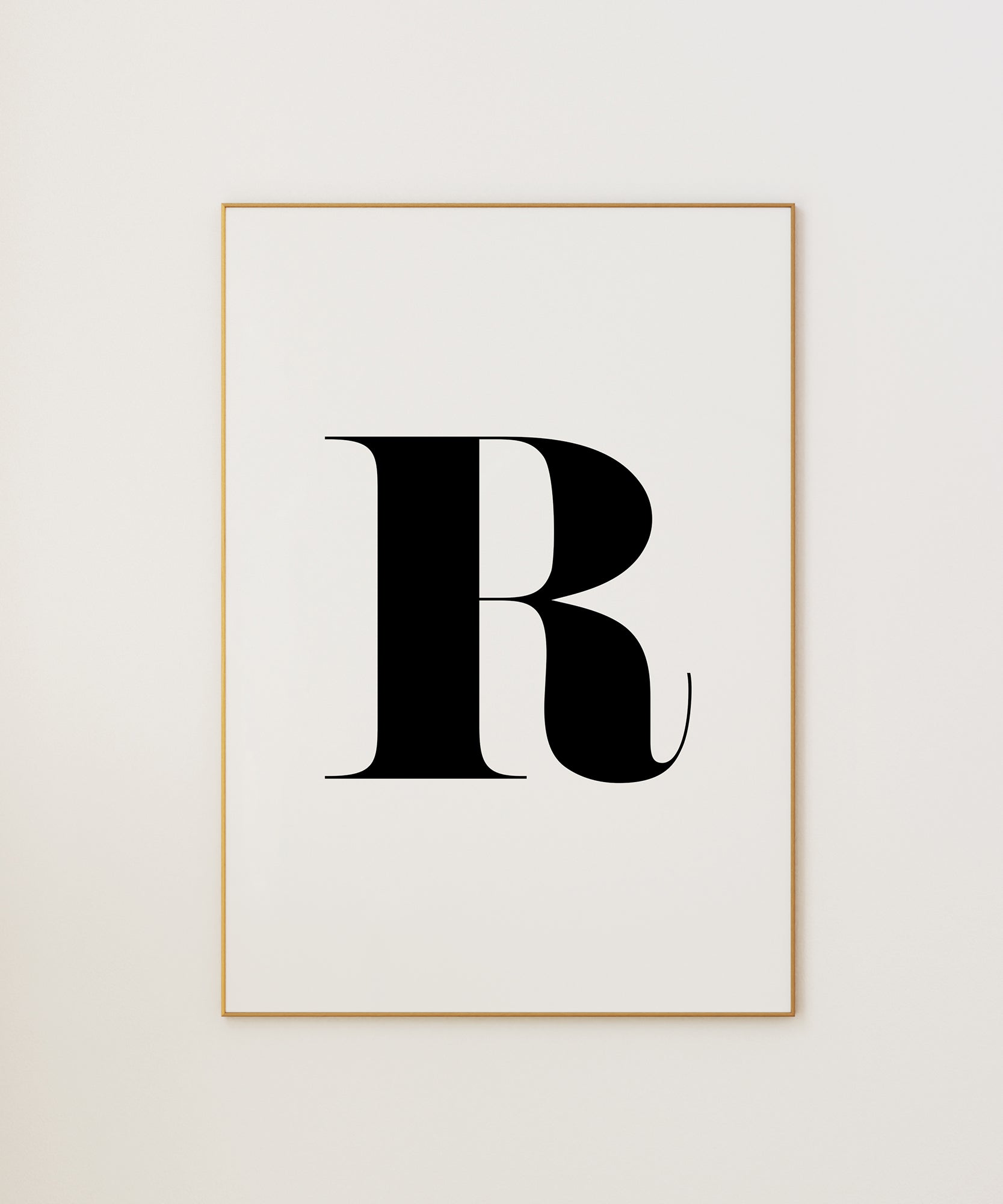 Classic black and white 'R LETTER B&W' initial, modern wall decor for a sophisticated aesthetic.