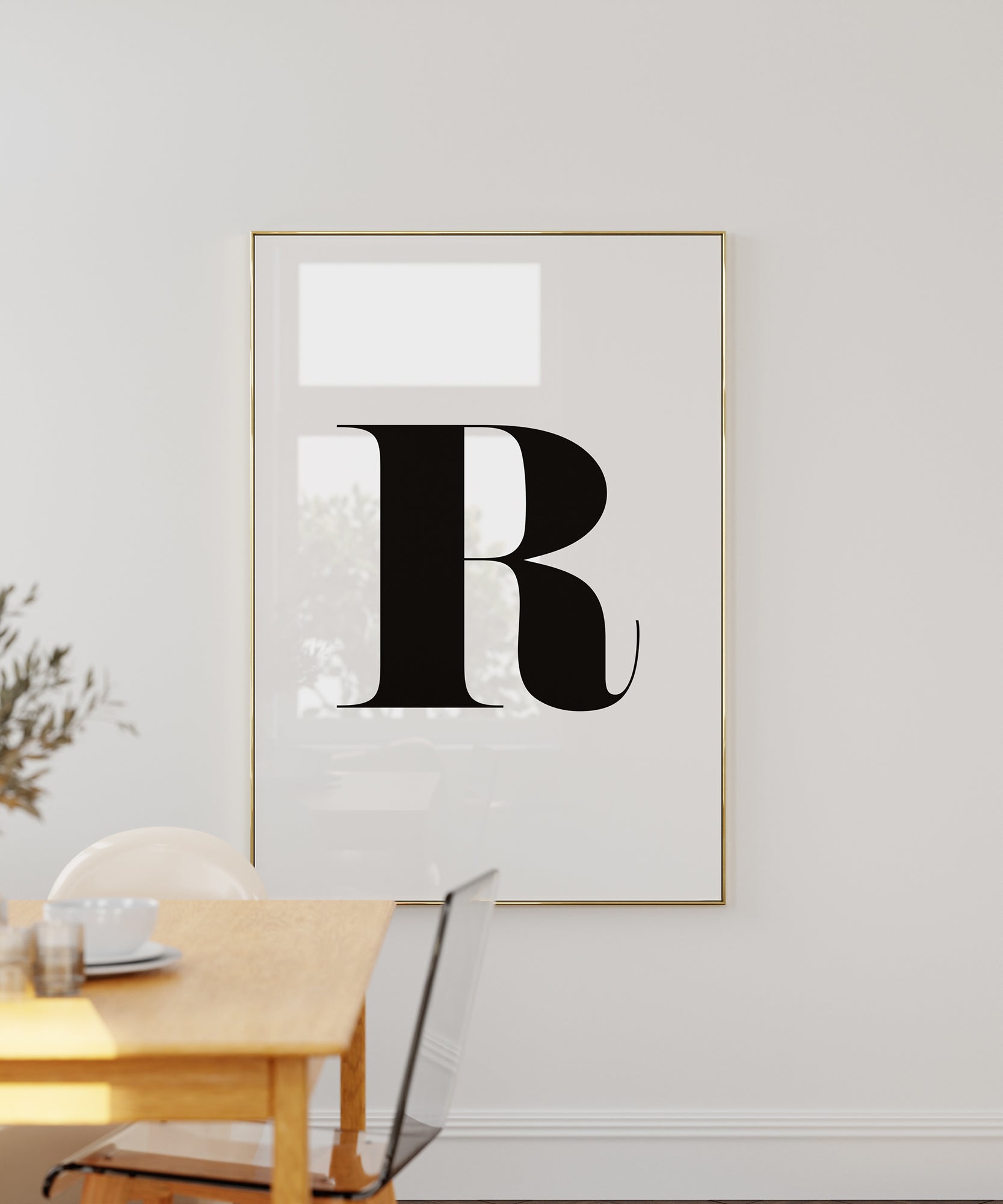 Classic black and white 'R LETTER B&W' initial, modern wall decor for a sophisticated aesthetic.