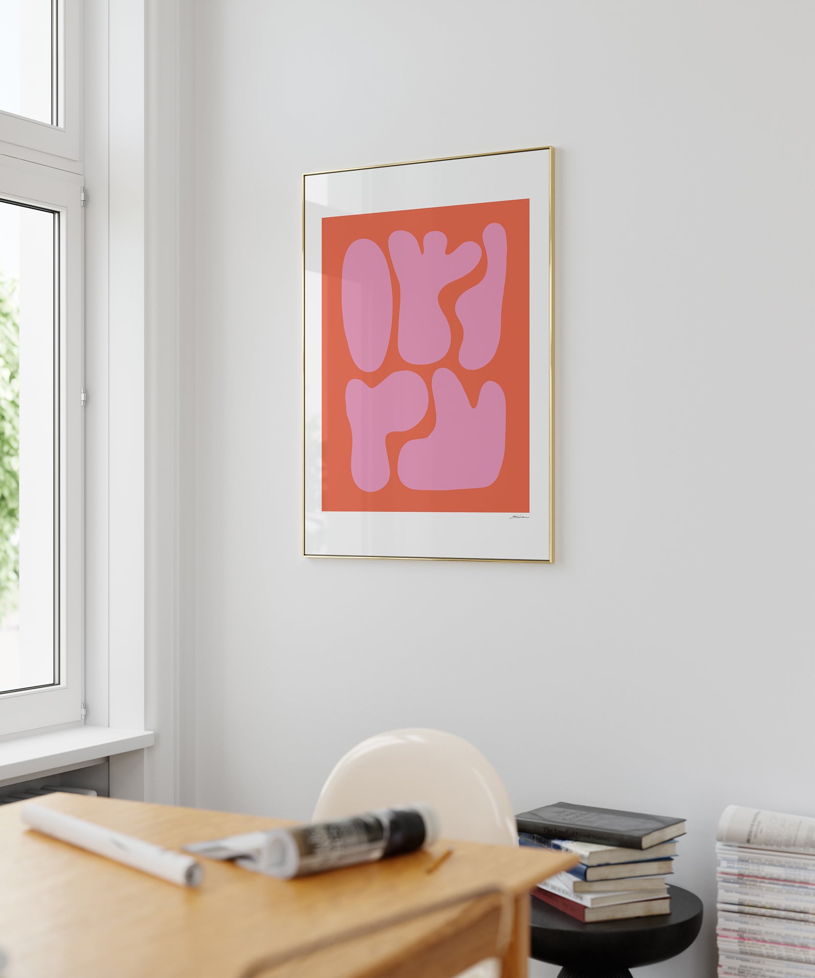 Duo-tone 'Two Colors Abstract v1' design, modern aesthetic canvas-style print for bold minimalist style.