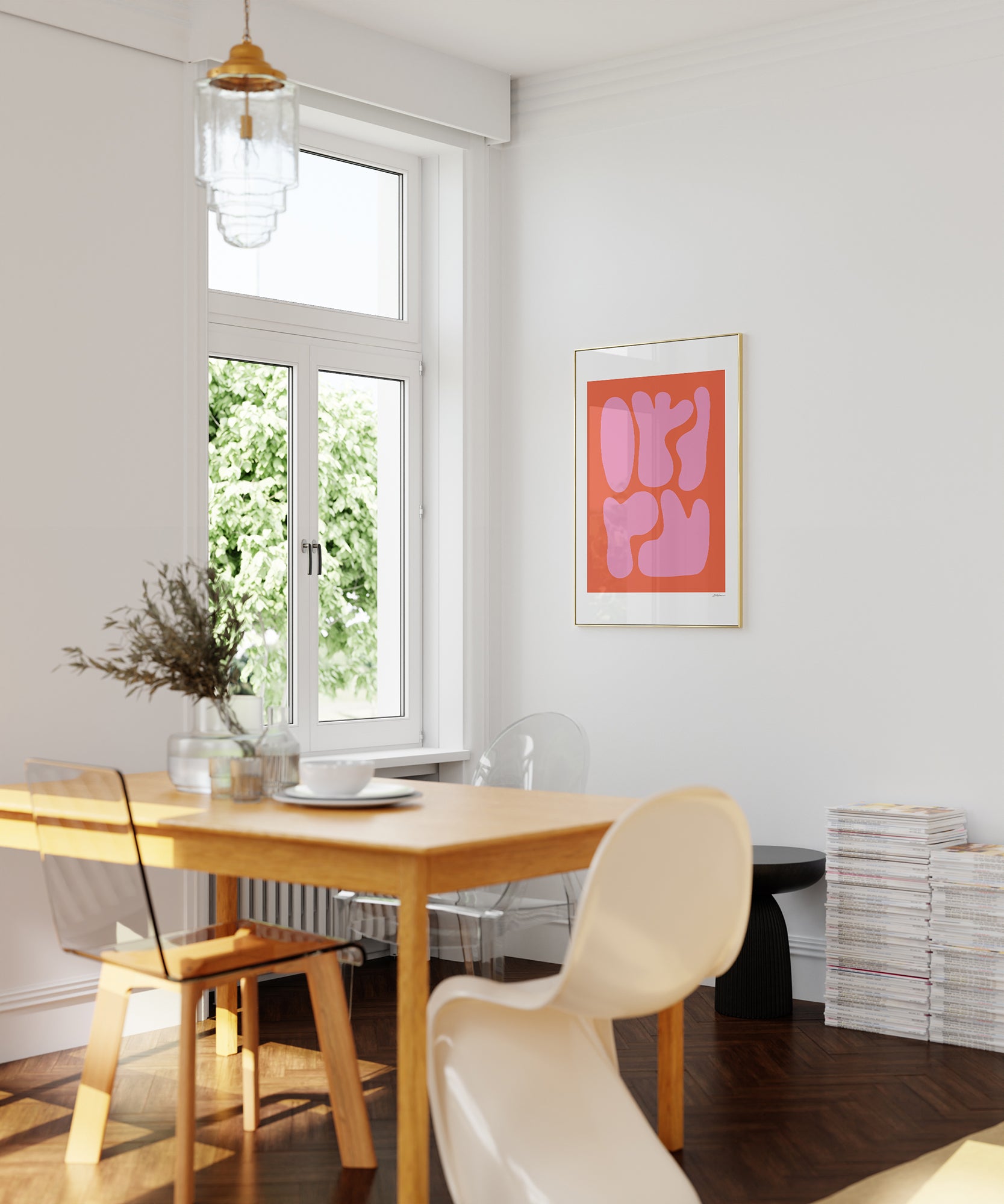 Duo-tone 'Two Colors Abstract v1' design, modern aesthetic canvas-style print for bold minimalist style.