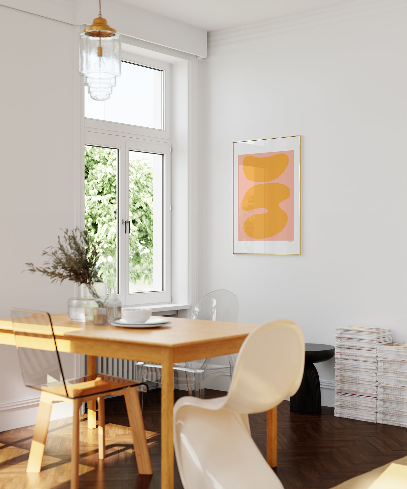 Chic duo-tone 'Two Colors Abstract v2', framed abstract prints for a versatile modern aesthetic.