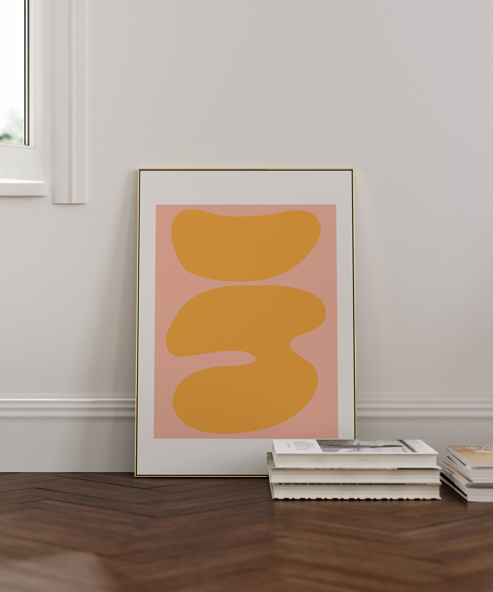 Chic duo-tone 'Two Colors Abstract v2', framed abstract prints for a versatile modern aesthetic.