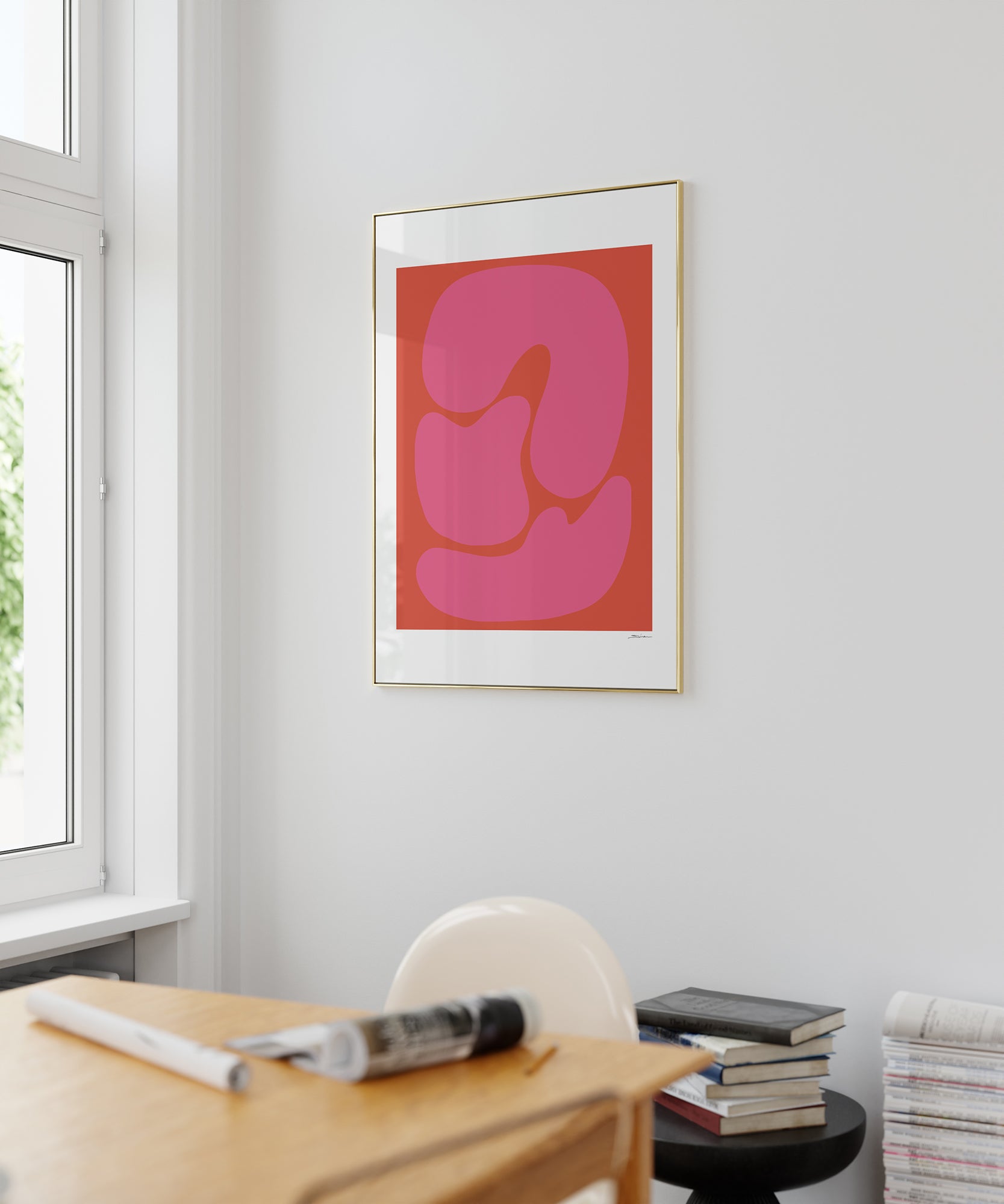 Bold duo-tone 'Two Colors Abstract v4', minimalist wall art for a unique abstract aesthetic.