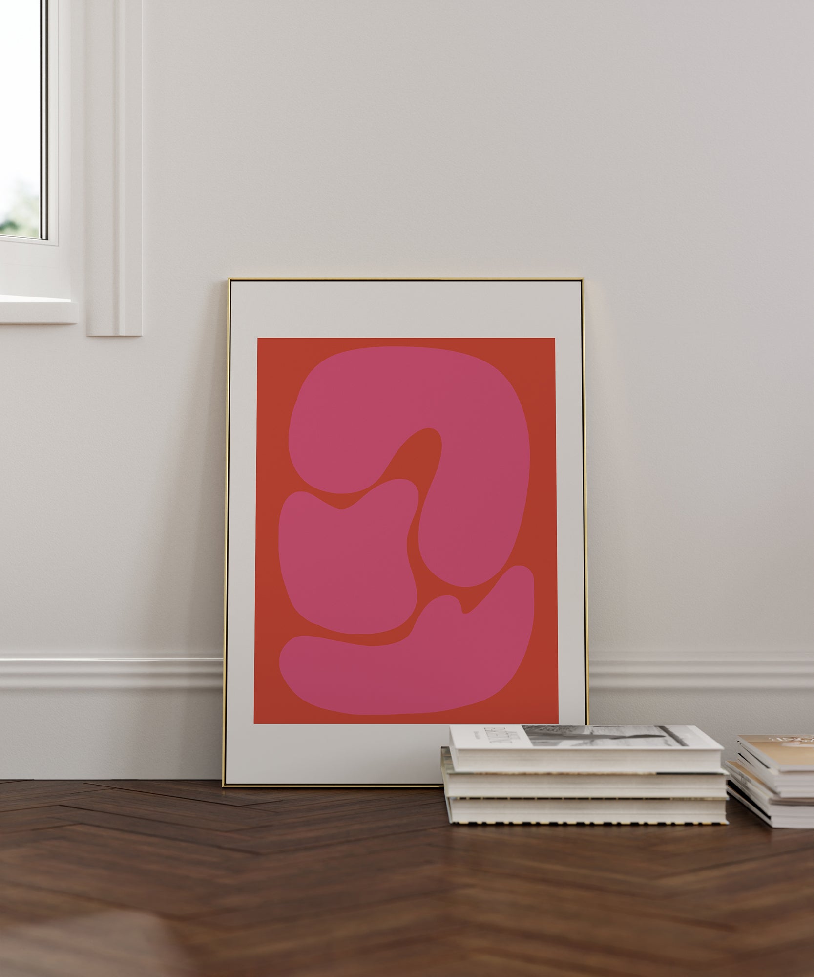 Bold duo-tone 'Two Colors Abstract v4', minimalist wall art for a unique abstract aesthetic.