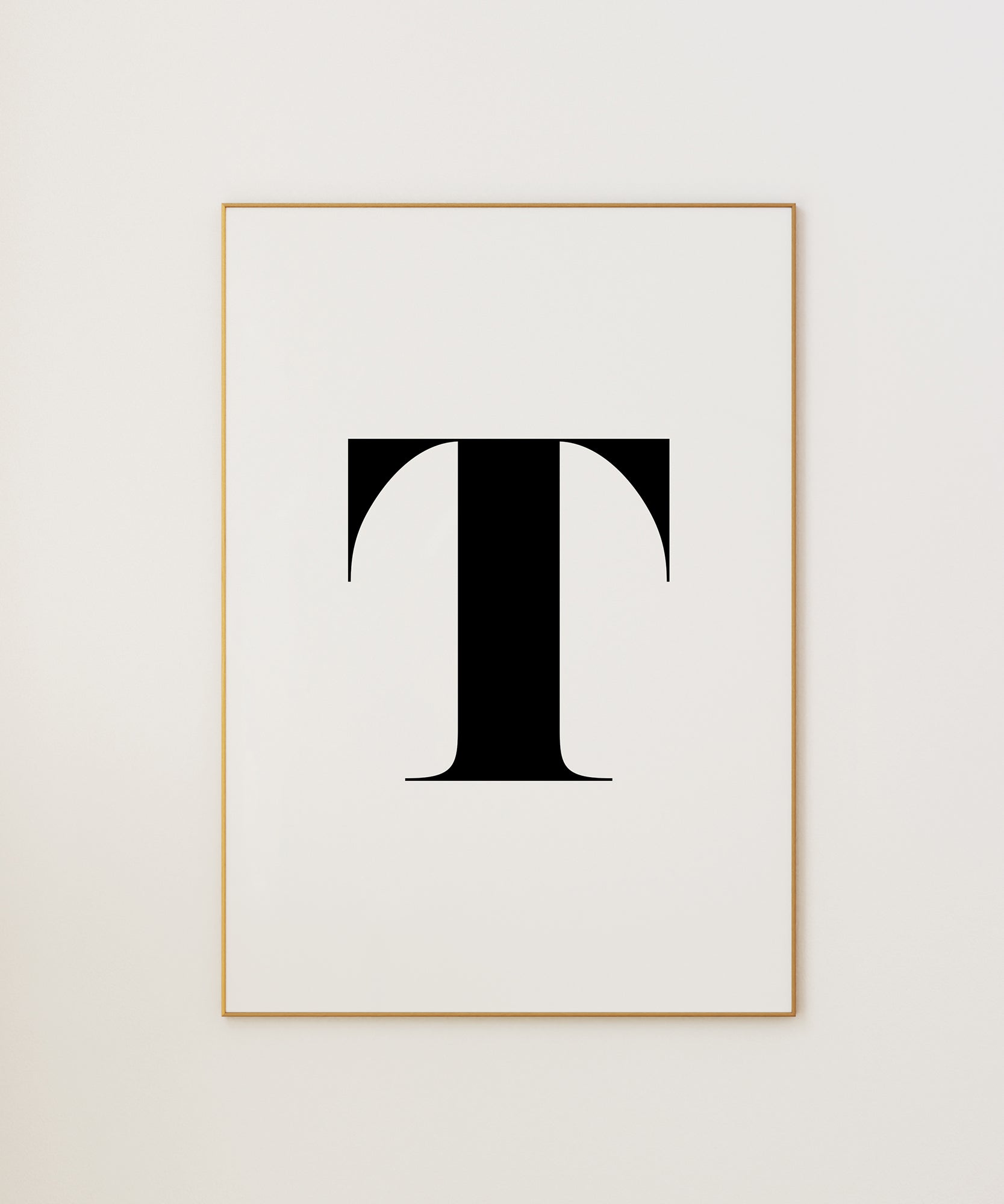 Timeless black and white 'T LETTER B&W' initial, minimalist wall art for a bold classic aesthetic.