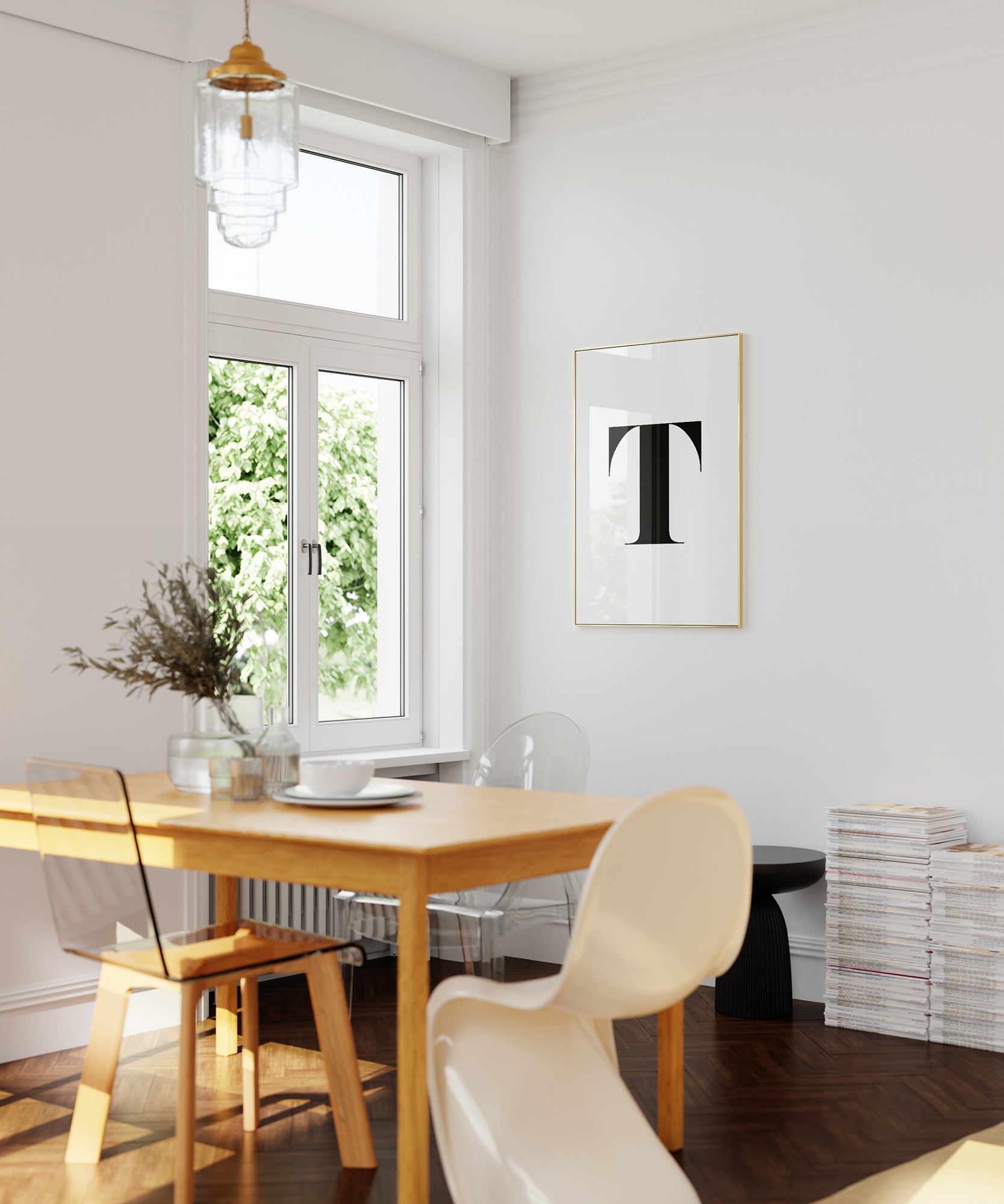 Timeless black and white 'T LETTER B&W' initial, minimalist wall art for a bold classic aesthetic.