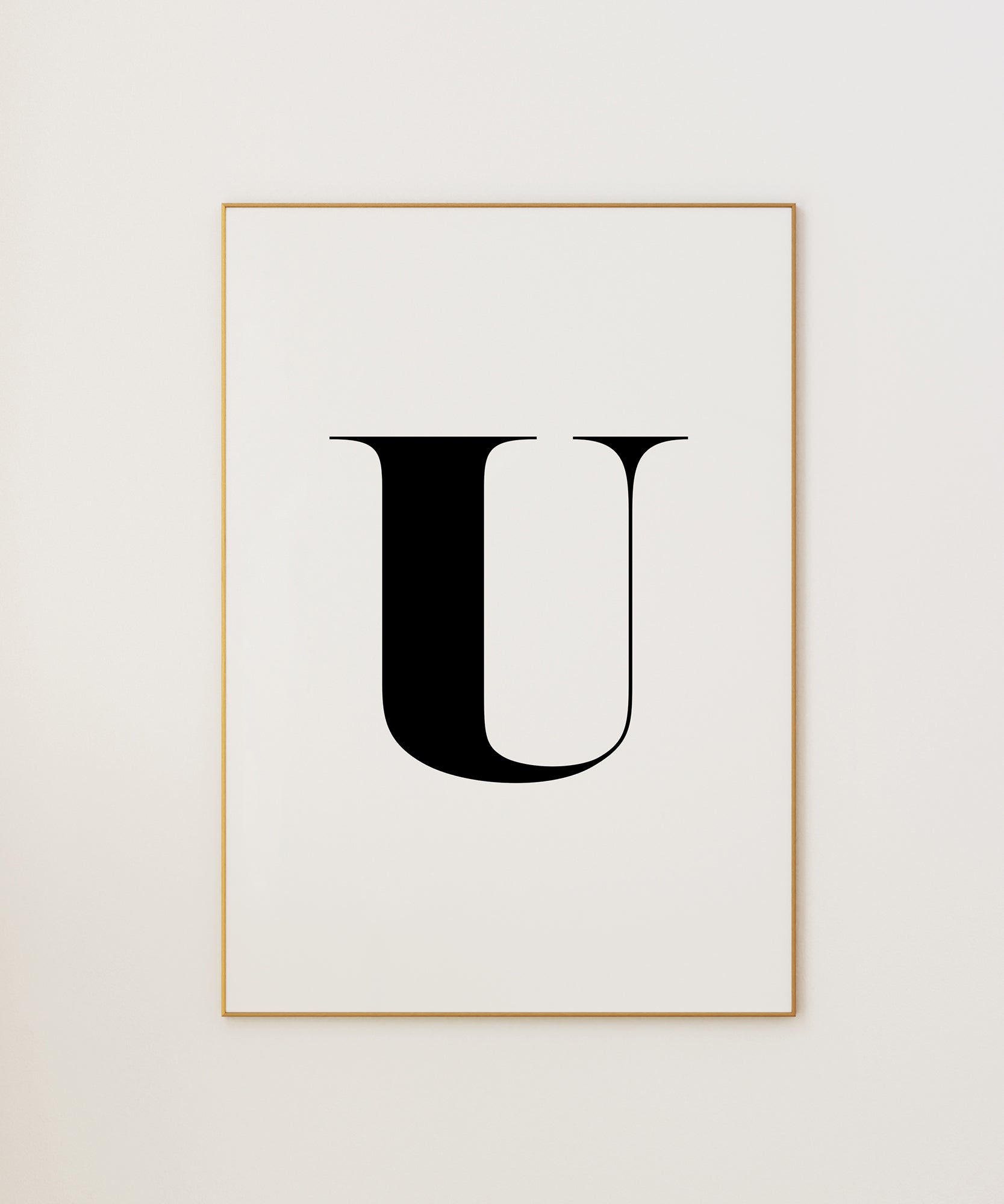 Classic black and white 'U LETTER B&W' initial, aesthetic canvas-style print for timeless monochrome art.